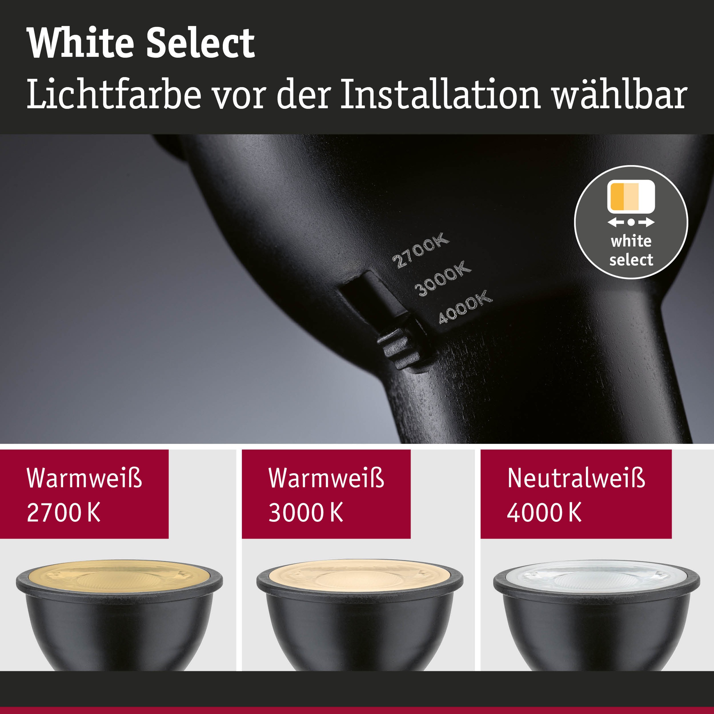 Paulmann LED-Leuchtmittel »650lm 3CCT DipSwitch 50° 6,9W 230V« GU10 1 Stk. Farbwechsler White Select