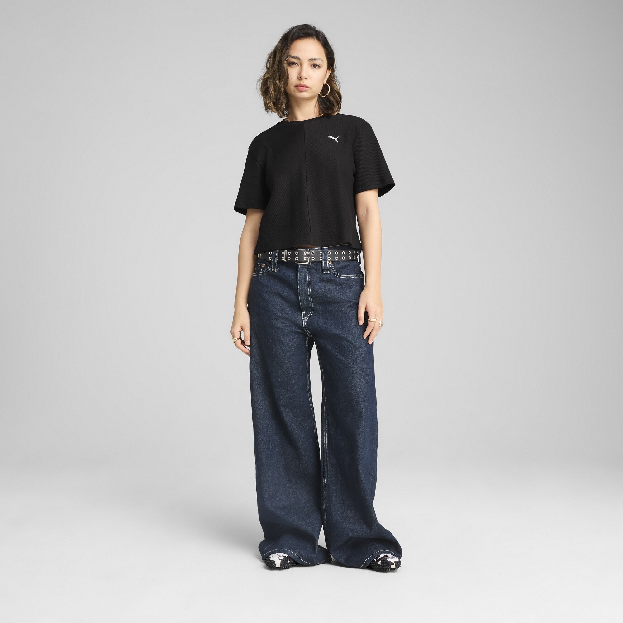 PUMA T-Shirt »WARDROBE ESS Geripptes Relaxed Fit T-Shirt Damen«