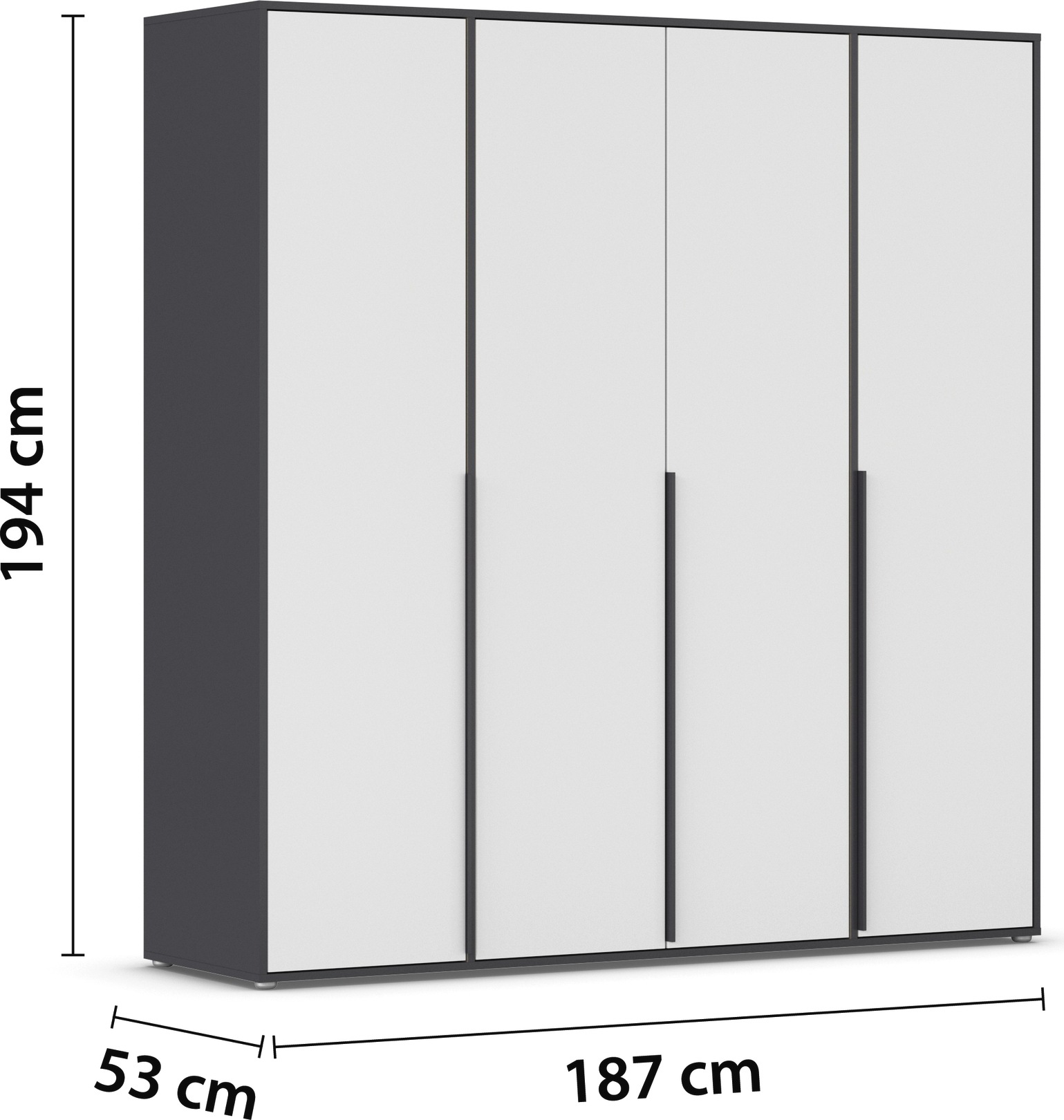 rauch Drehtürenschrank »Kleiderschrank Schrank Garderobe Wäscheschrank NAGATA viel Stauraum«, (in 3 verschiedenen Ausstattungen BASIC/CLASSIC/PREMIUM), mit modernen Stangengriffen in Graumetallic TOPSELLER MADE IN GERMANY