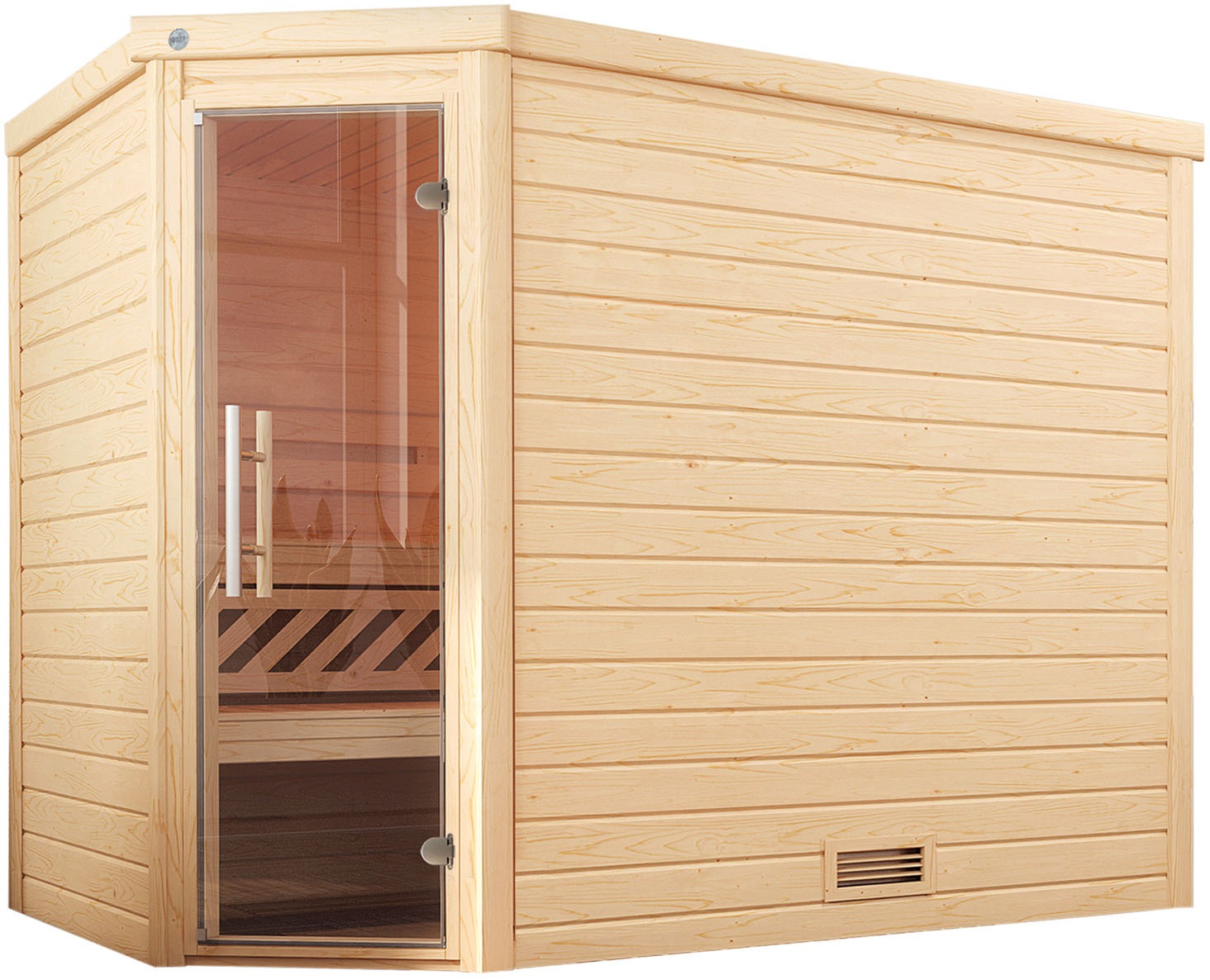 weka Sauna "Massivholzsauna TURKU 3", Blockbohlen, moderne Ganzglastür