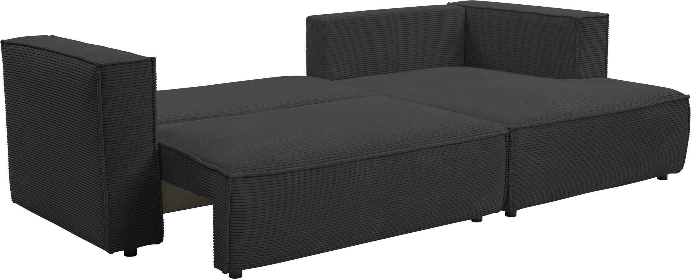 WERK2 Ecksofa »Atlanta, moderne Designsprache, Stellmaße 280x147cm, L-Form, Kedernaht«, hoher Komfort, Schlaffunktion & Bettkasten, Cord, Anthrazit