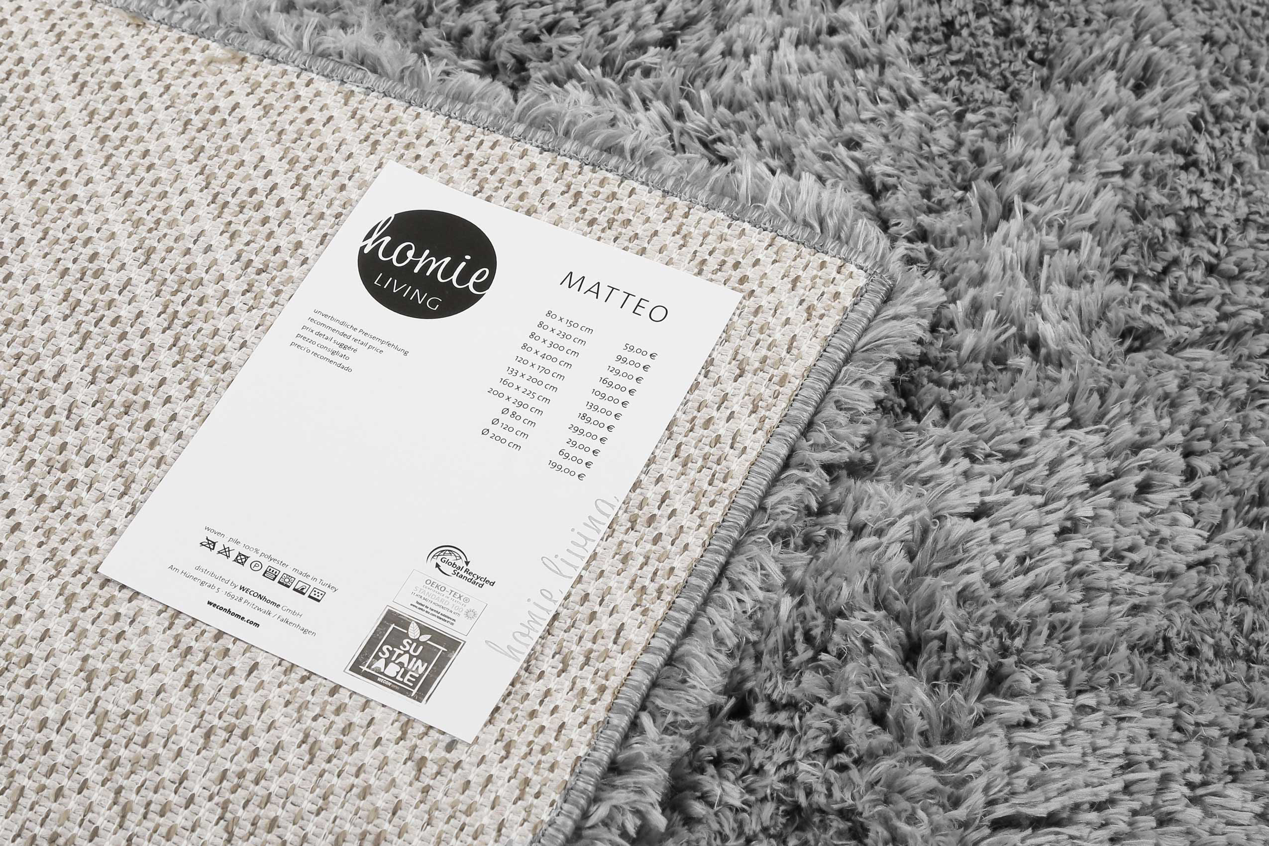 Thumbnail - Homie Living Hochflor-Teppich "Matteo HL-0961", rechteckig, 50 mm Höhe, 100% recyceltem PET, Langflor, Shaggy, Wohnzimme...