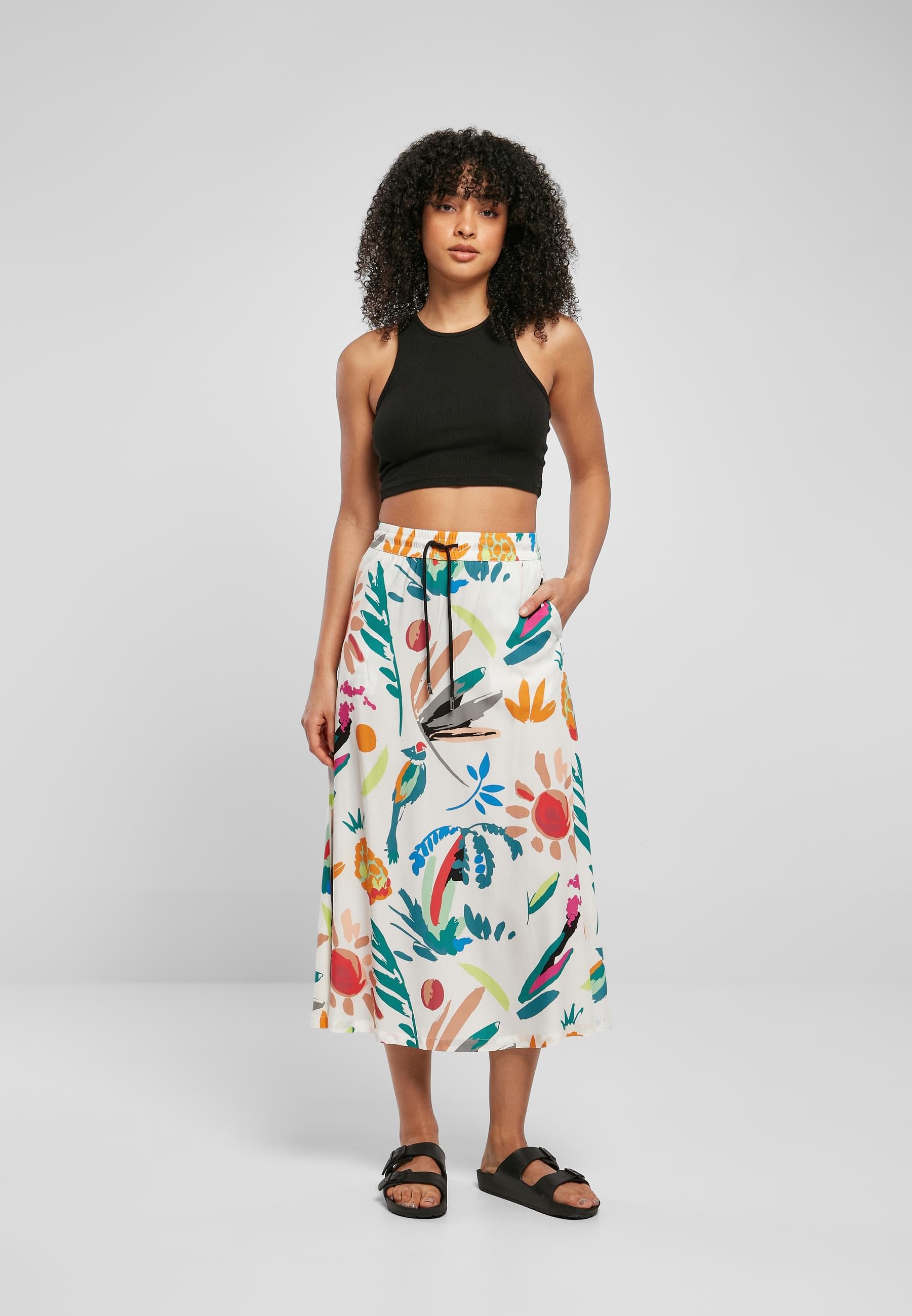 URBAN CLASSICS Jerseyrock »Urban Classics Damen Ladies Viscose Midi Skirt«, (1 tlg.)