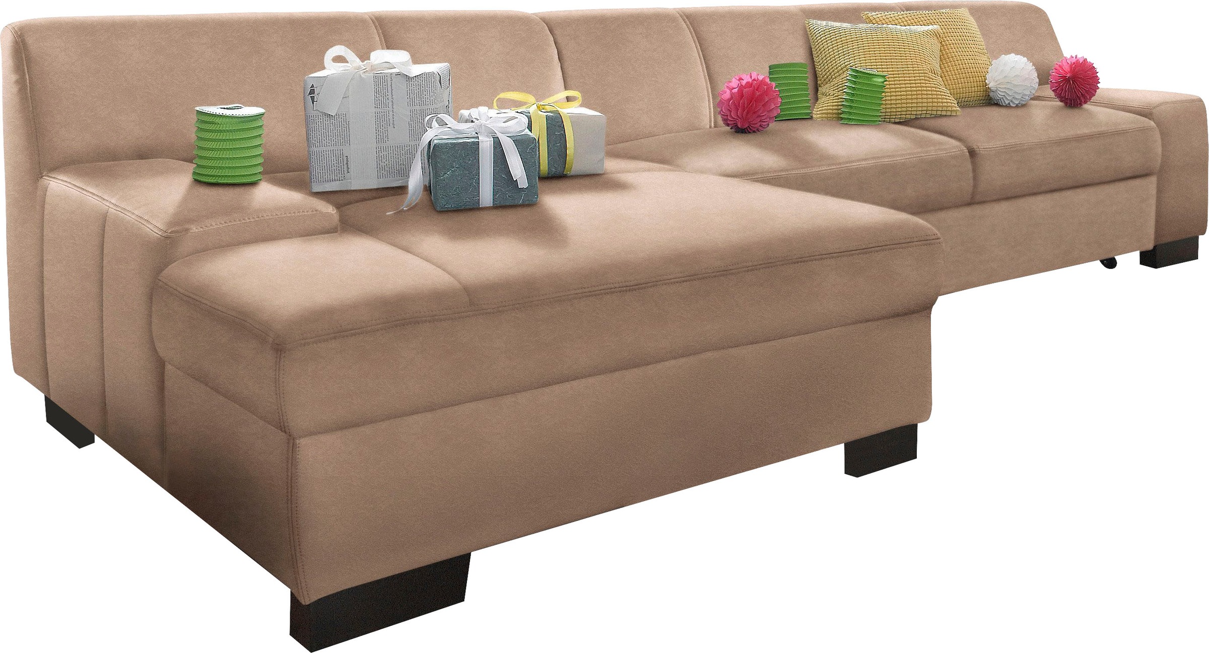 DOMO collection Ecksofa »Norma, elegant und modern, mit flachen Armlehnen, L-Form«, wahlweise mit Bettfunktion
