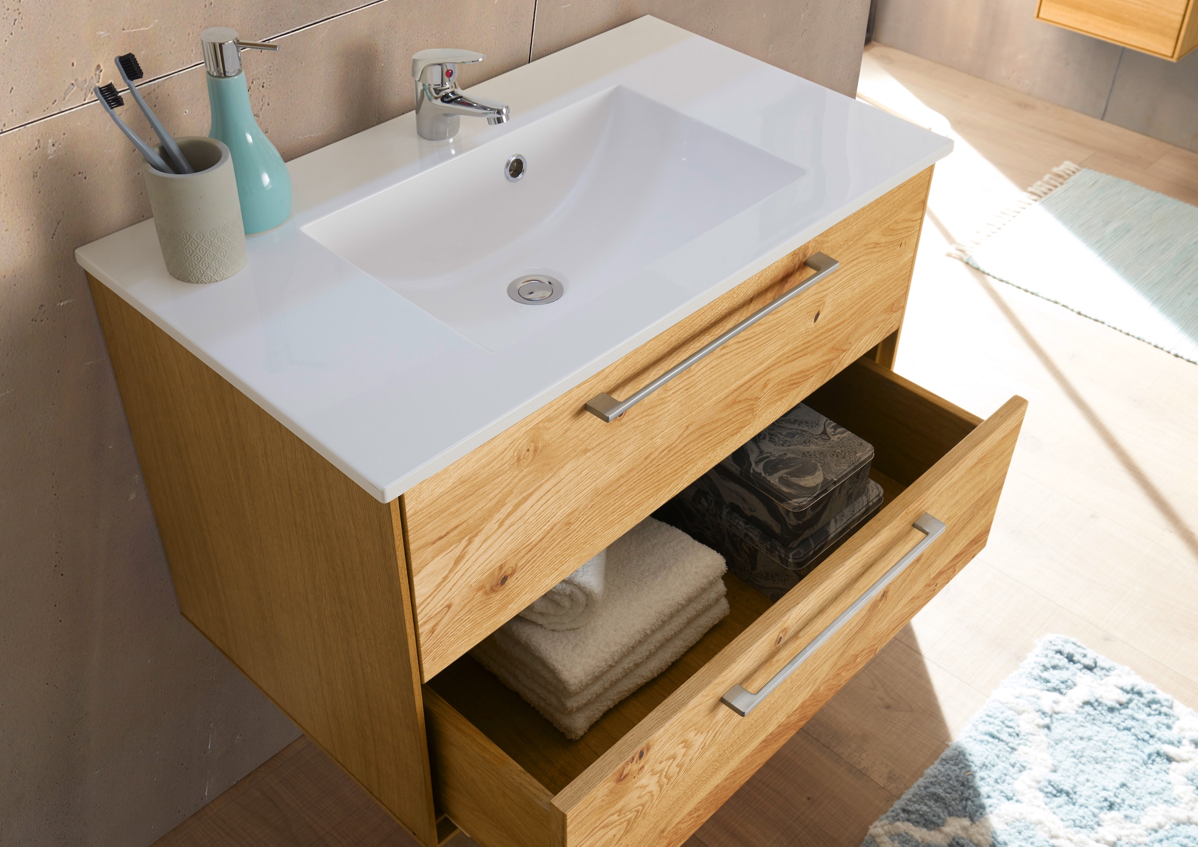 BASIC by Balculina Waschtisch »Yukon«, Breite 80 cm,mit Waschbecken, Softlclose, Unterflurauszug