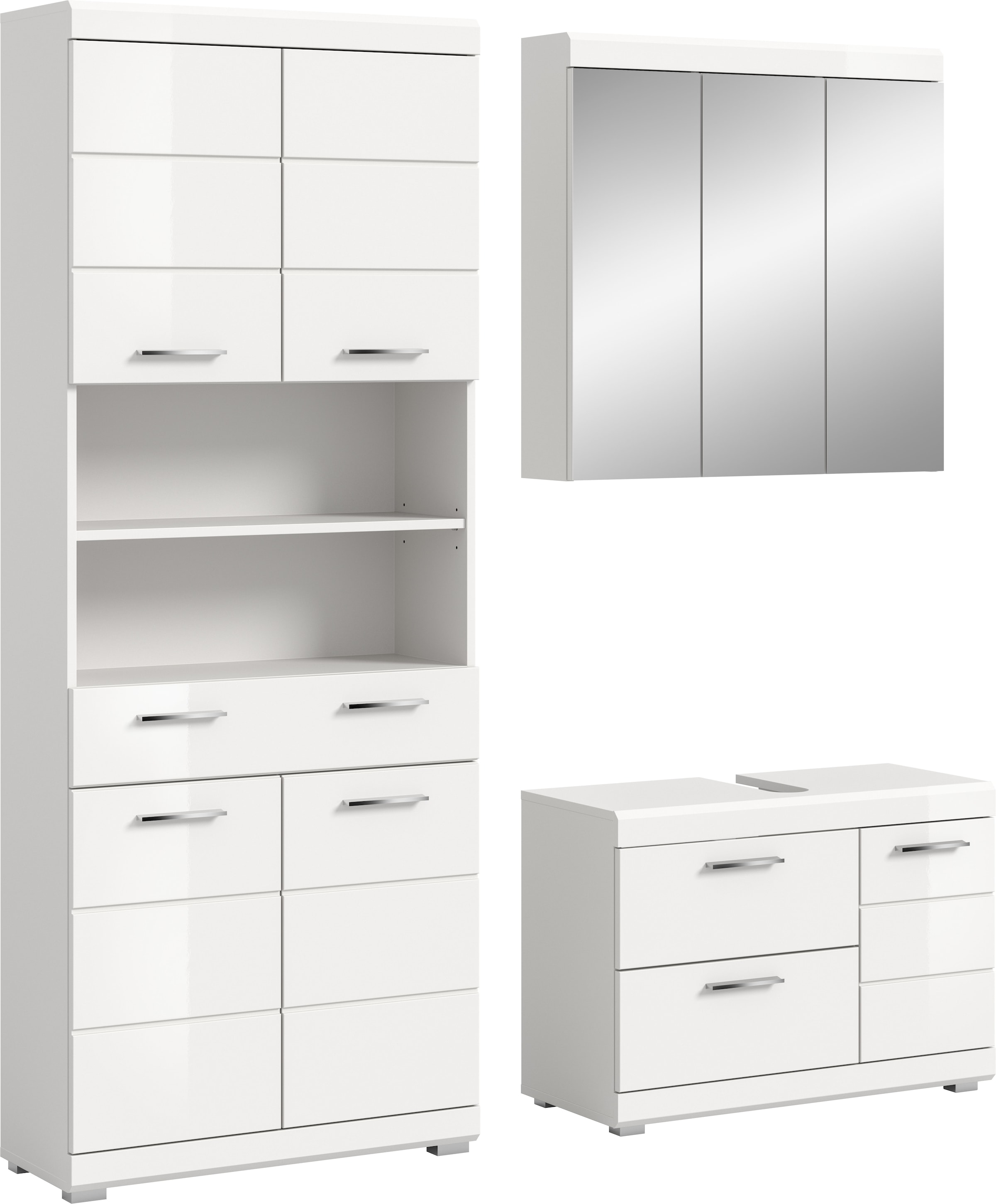 welltime Badmöbel-Set "SIENA, 3-teilig, Waschbeckenunterschrank, Spiegel- & Hochschrank"