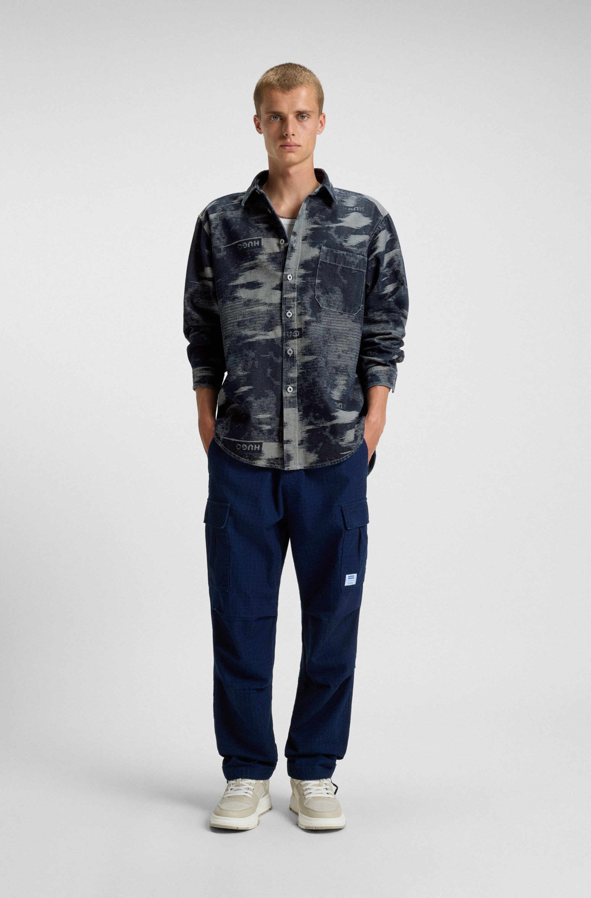 HUGO Blue Langarmhemd »Ebalto«, Kentkragen, oversize fit, Jacquard-Muster
