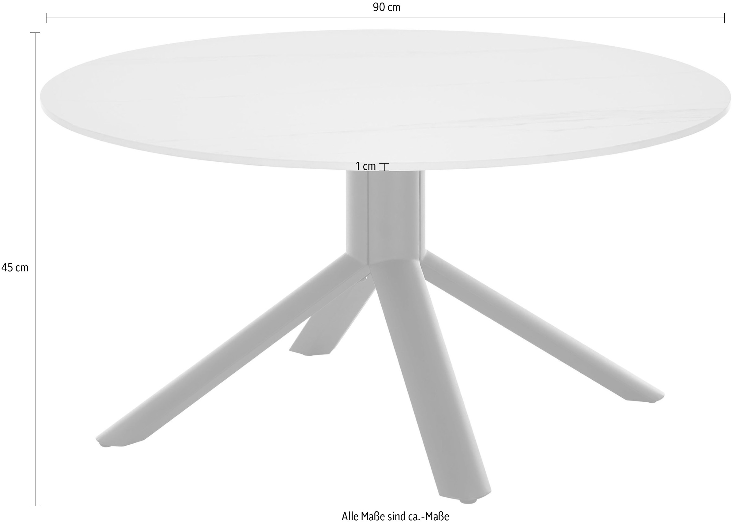 Stolkom Couchtisch »Joanna Esszimmertisch rund Keramik, Weiß marmoriert, BxH 90x45 cm«, Keramikoberfläche weiß marmoriert, 4-Fuß Gestell Schwarz matt