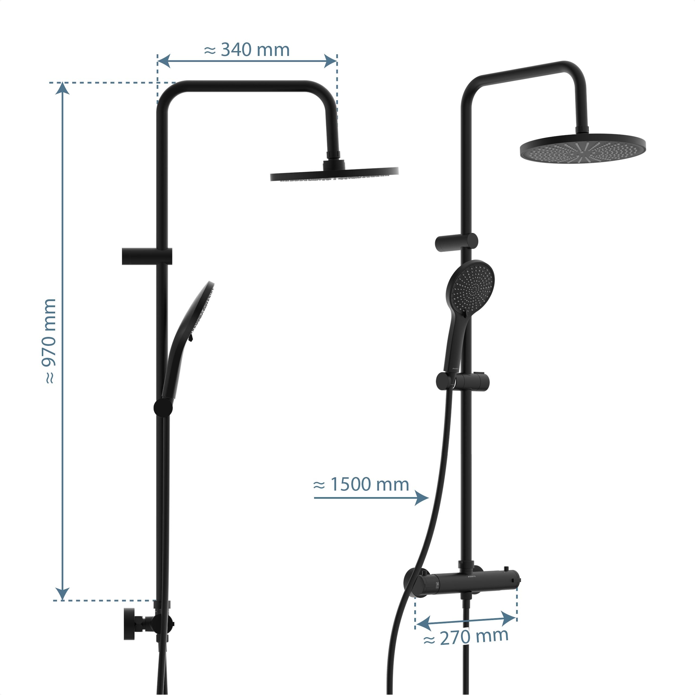 Schütte Duschbrause »ADRIA«, (Set), mit Thermostatarmatur, 3-fach verstellbar, Antikalk-Noppen