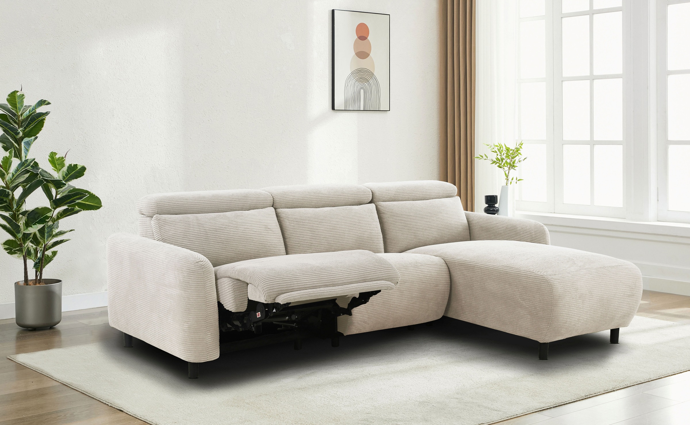 Home affaire Ecksofa »SKAANE in Cord, L-Form, 274 cm, manuelle u. elektrische Funktion,«, Kopfteilverstellung, Relax-und Liegefunktion, Federkernpolsterung