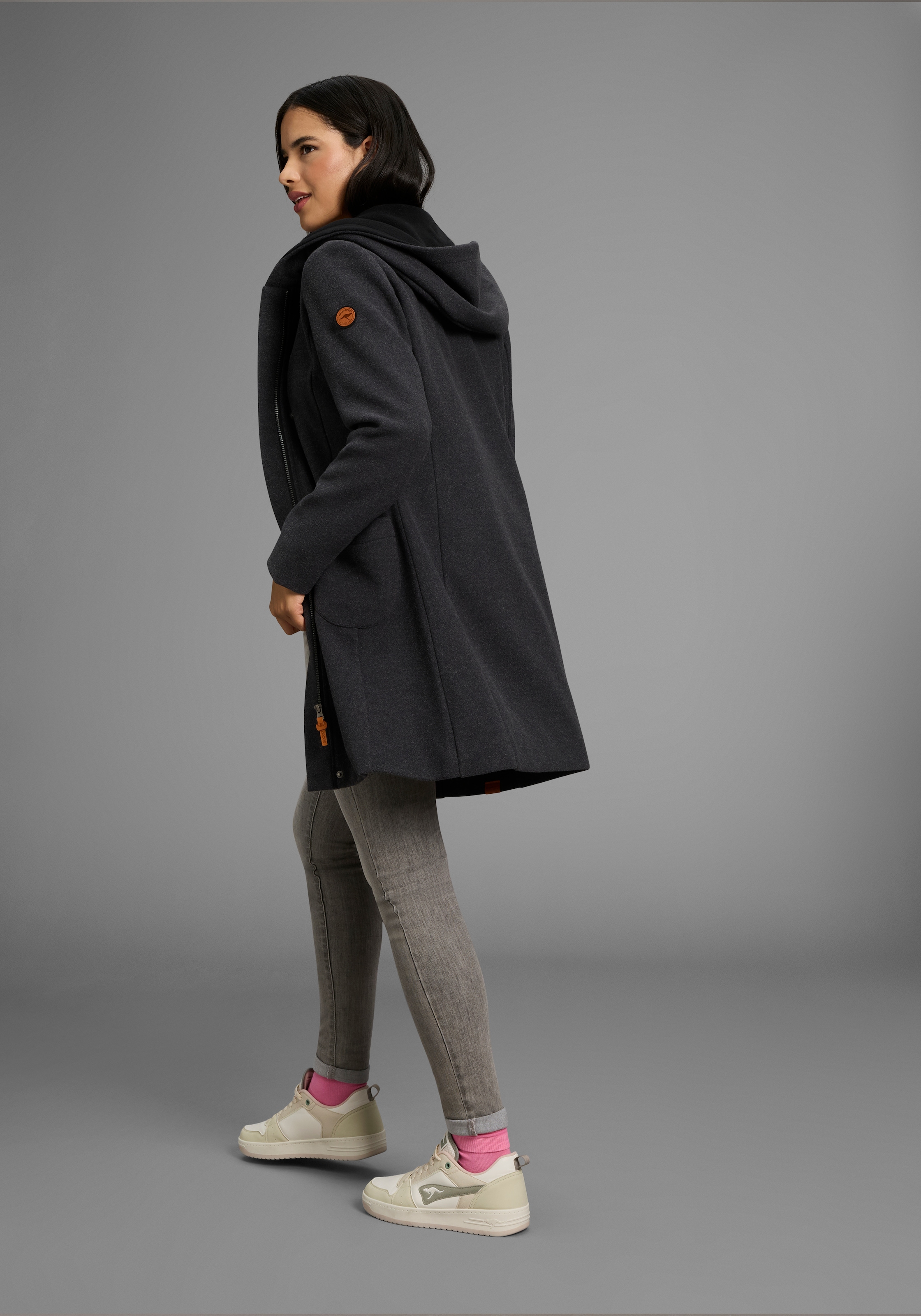 KangaROOS Kurzmantel, mit großer Kapuze und mit Fleece gefüttert