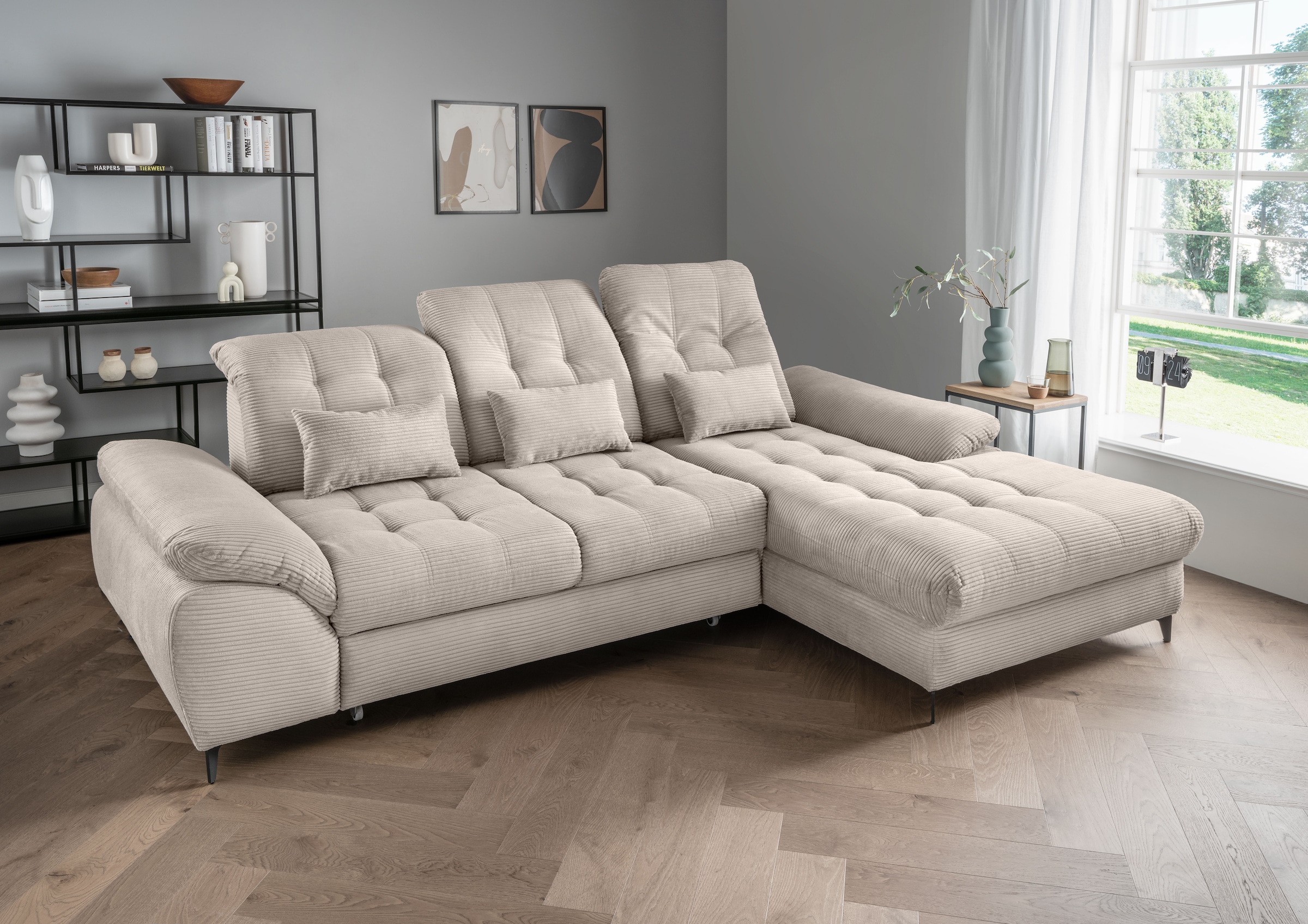 OTTO home Ecksofa "Delphino Multifunktion, bequem, tolle Detailverarbeitung, Breite 273cm" zwei verschiedene Fußfarben wählbar