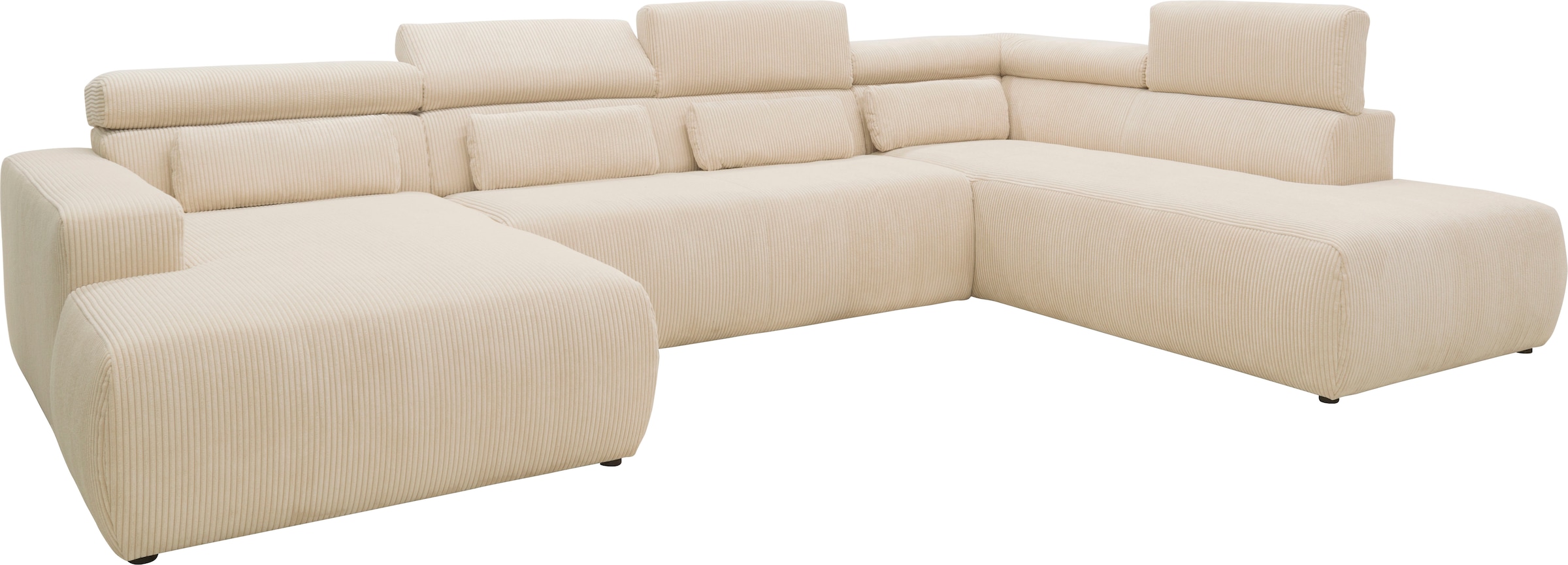 DOMO collection Wohnlandschaft »Brandon, belastbar bis 140kg/ Sitz, B/T: 359/228 cm, U-Form«, ohne Sitztiefenverstellung, Cord, creme