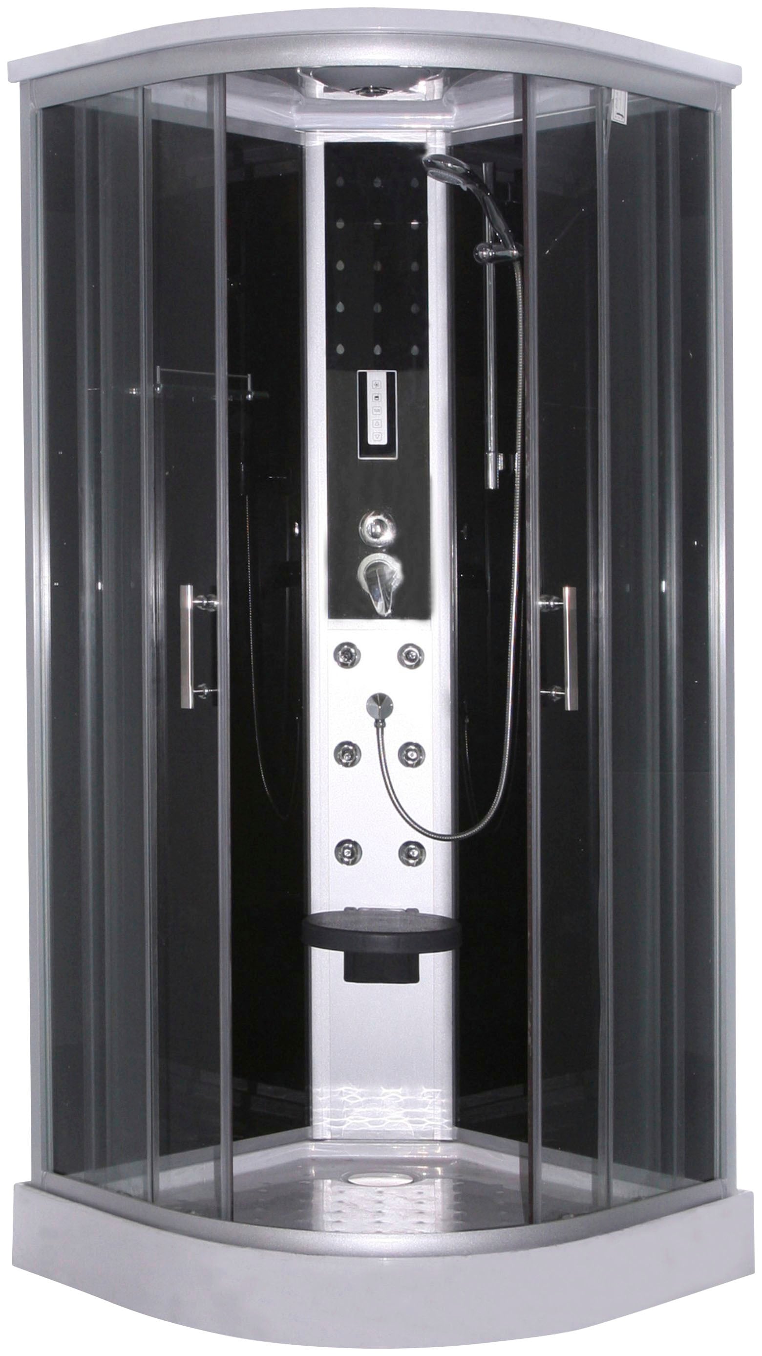 Komplettdusche SANOTECHNIK, B:90cm H:215cm T:90cm, silber, Duschkabinen, "Milano", Viertelkreisdusche