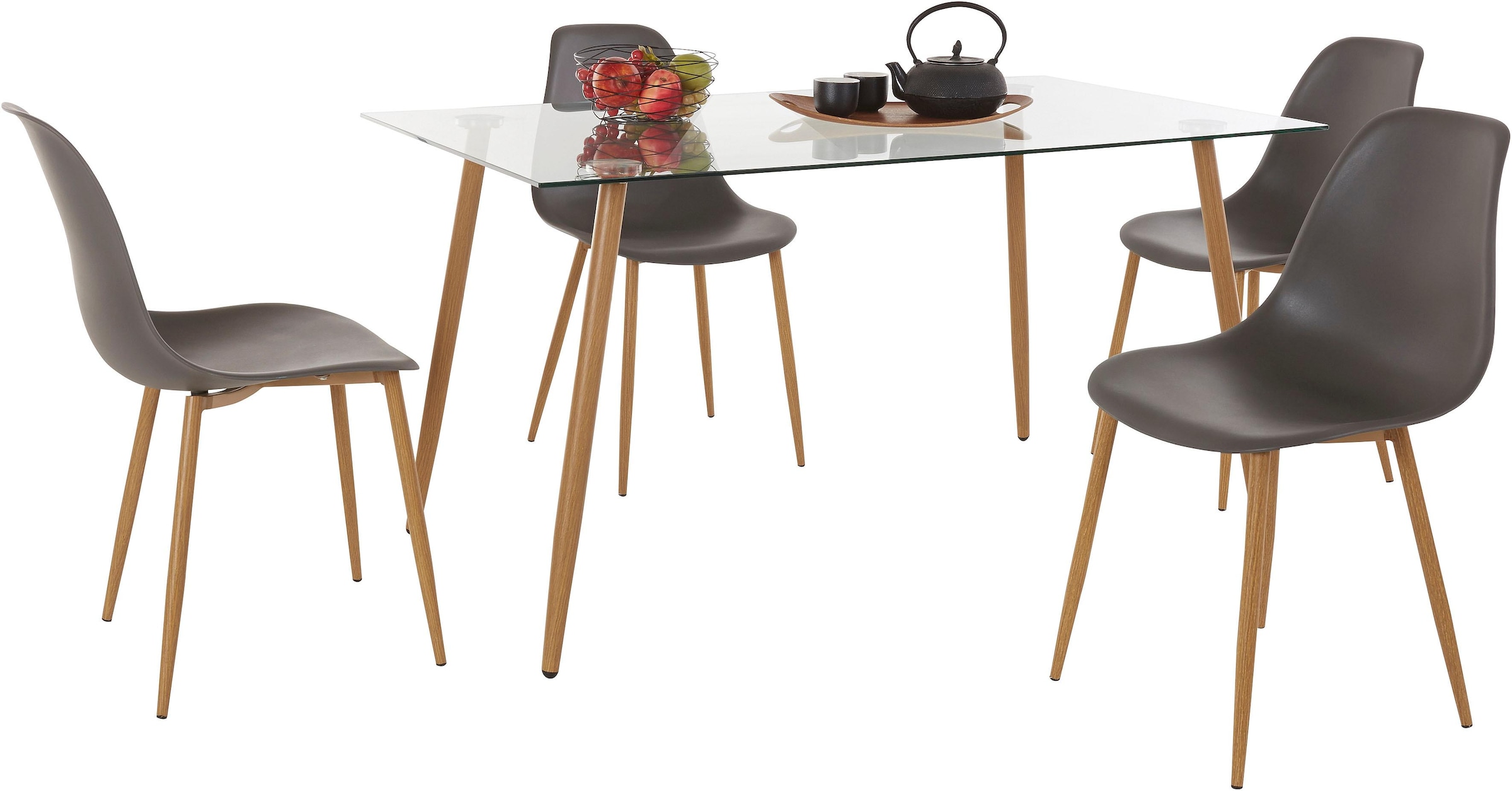 | Eckiger BAUR Glastisch tlg.), »Miller«, 4 (Set, INOSIGN (Kunststoffschale) 5 bestellen Essgruppe Stühlen mit