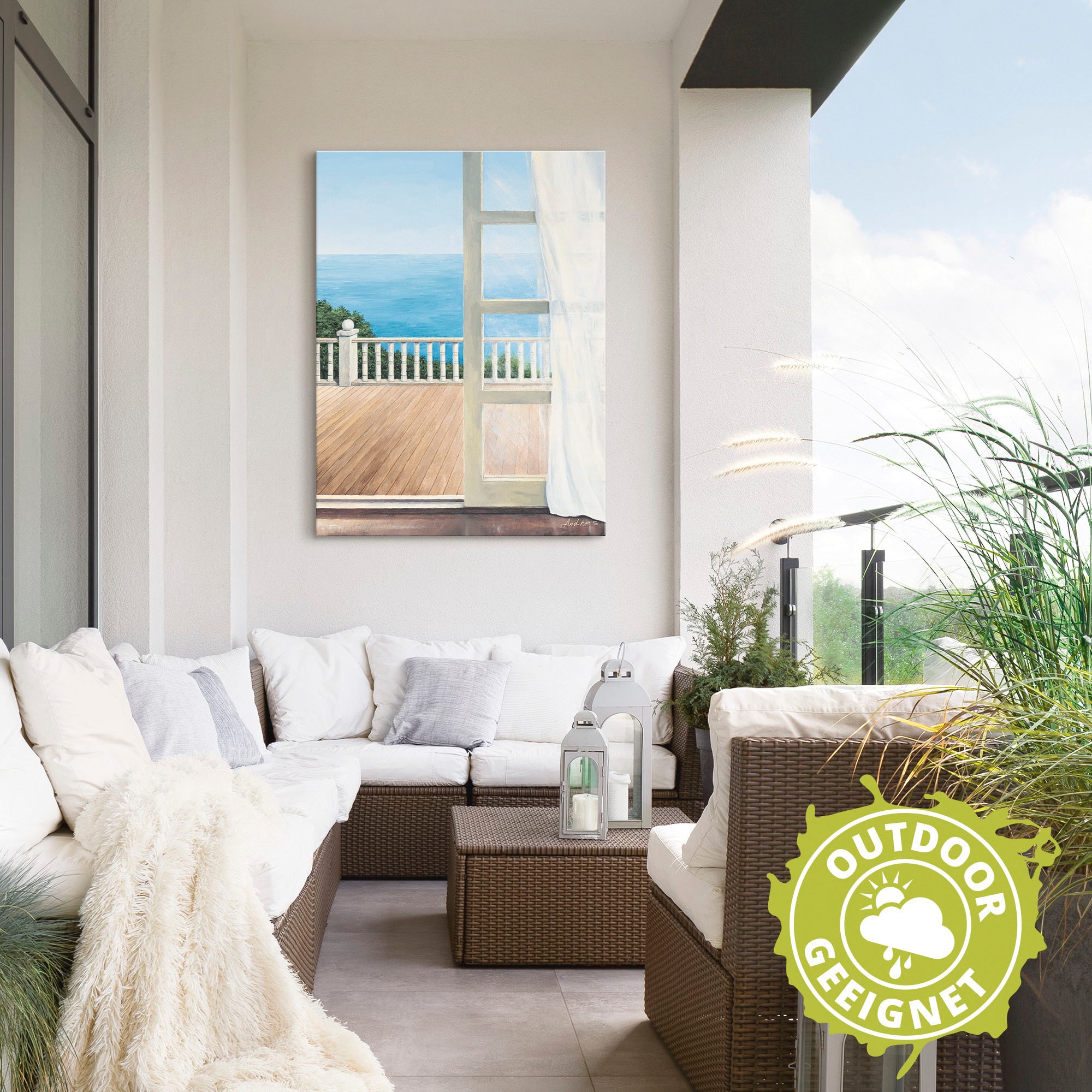Artland Poster »Veranda mit Meerblick«, Fensterblick, (1 St.), auf Keilrahmen gespannt