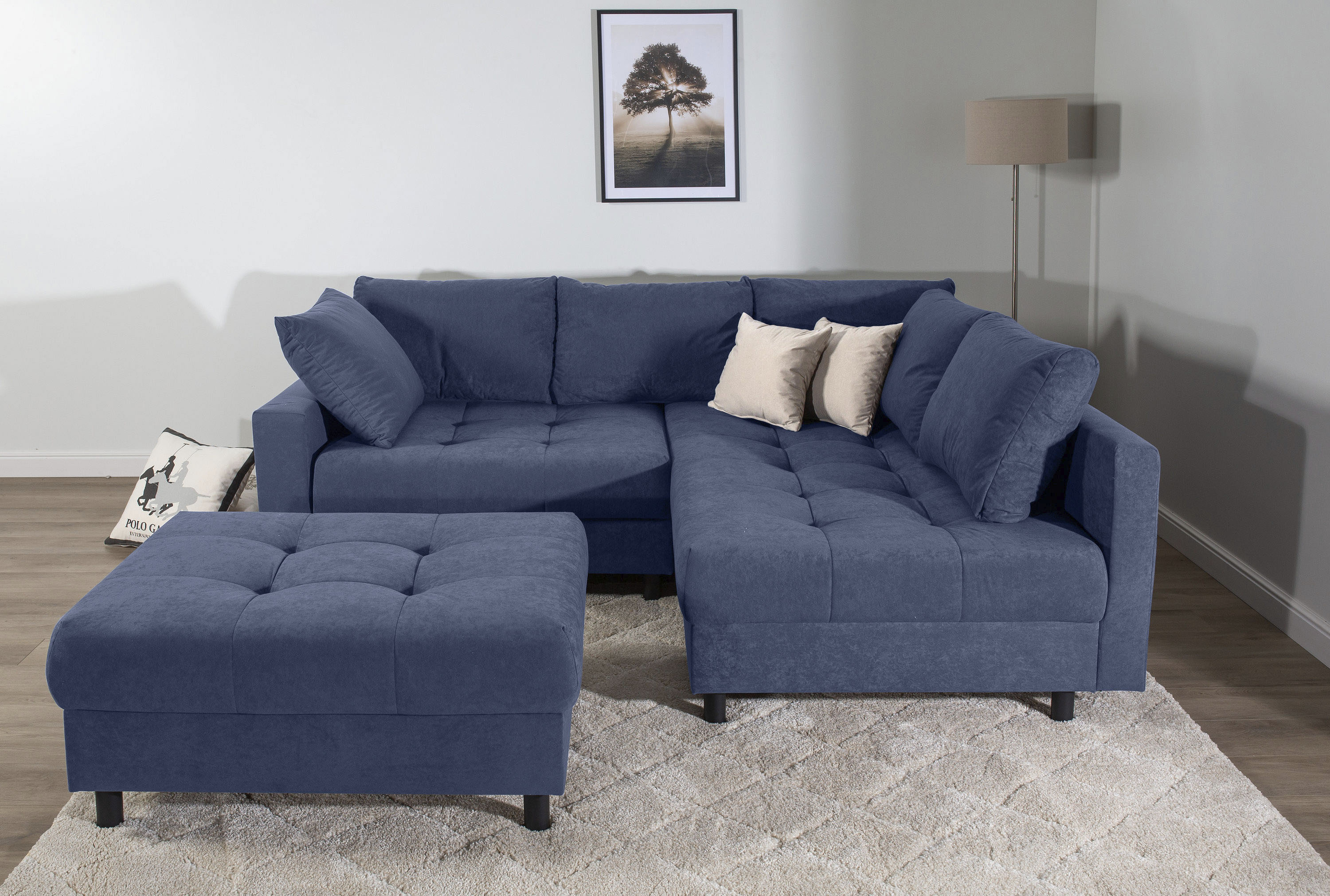 COLLECTION AB Ecksofa "Toni L-Form, B: 215 cm, XXL-Liegefläche 178x190 cm mit Hocker" Set: Sofa & Hocker, 2 Zierkissen, Federkern, frei stellbar