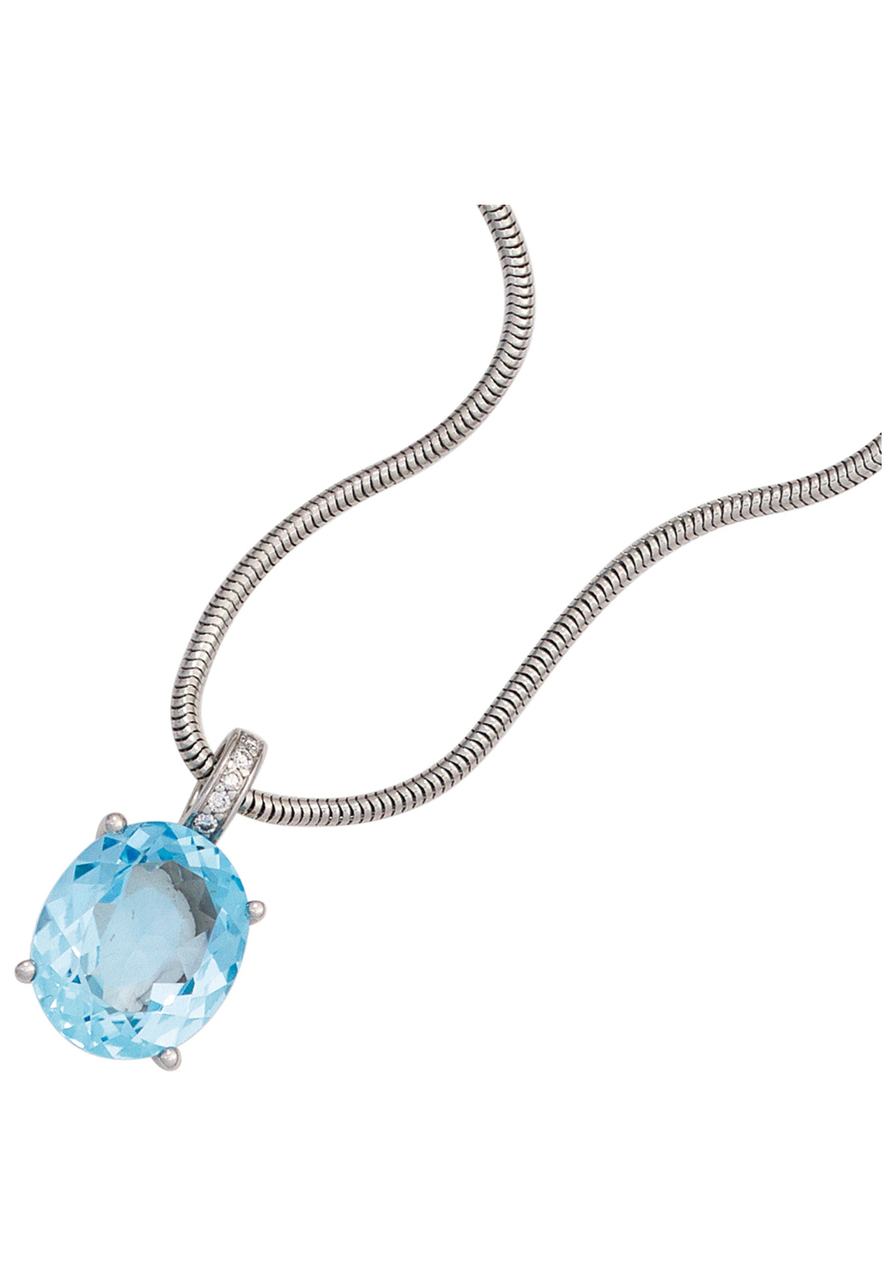 JOBO Kettenanhänger »Anhänger Weißgoldanhänger oval 17 mm«  14 Karat 585 Weißgold mit Blautopas und 5 Diamanten