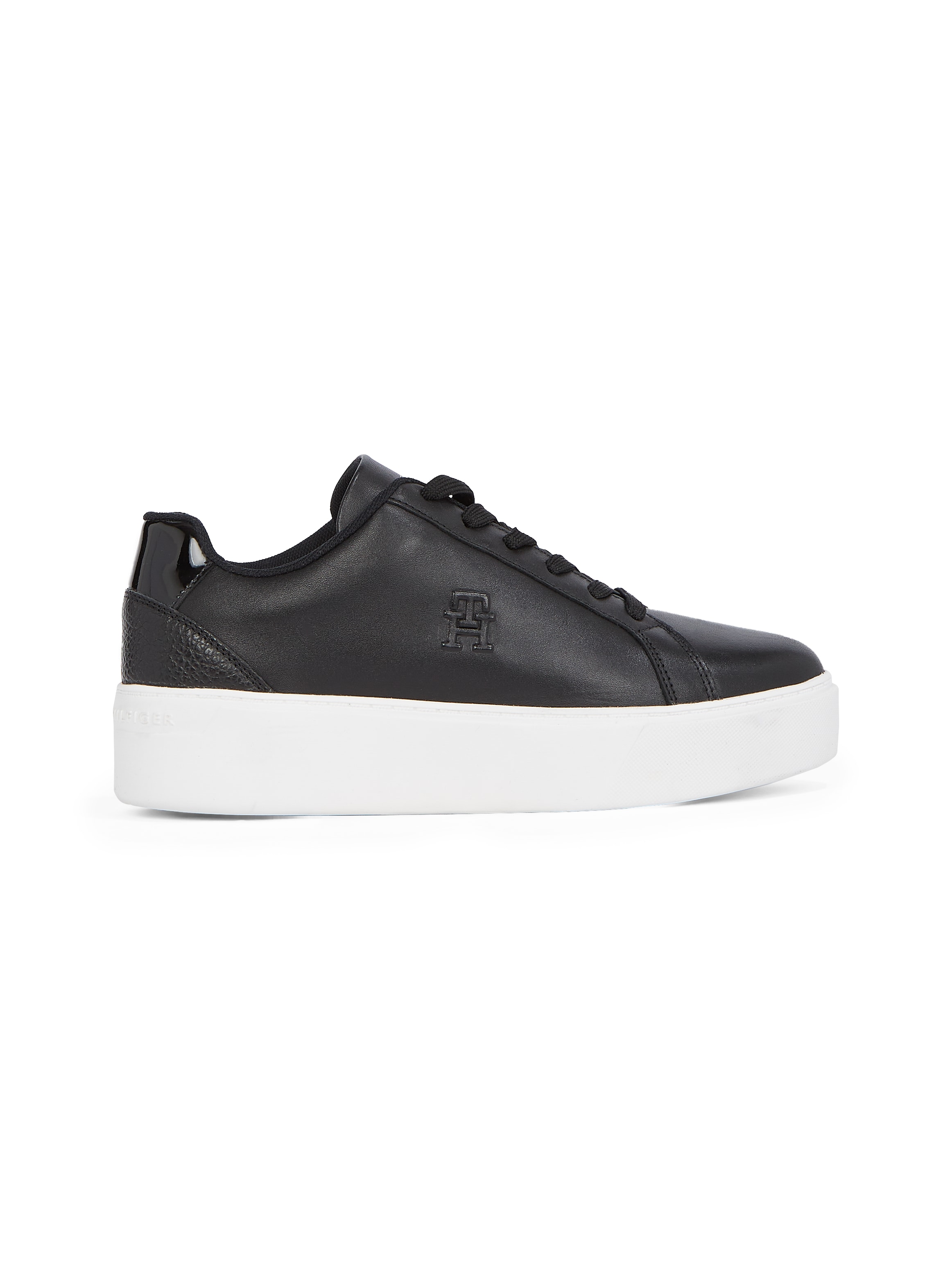 Tommy Hilfiger Plateausneaker »TH PLATFORM COURT SNEAKER«, Freizeitschuh, Halbschuh, Schnürschuh, Kontrastbesatz an der Ferse