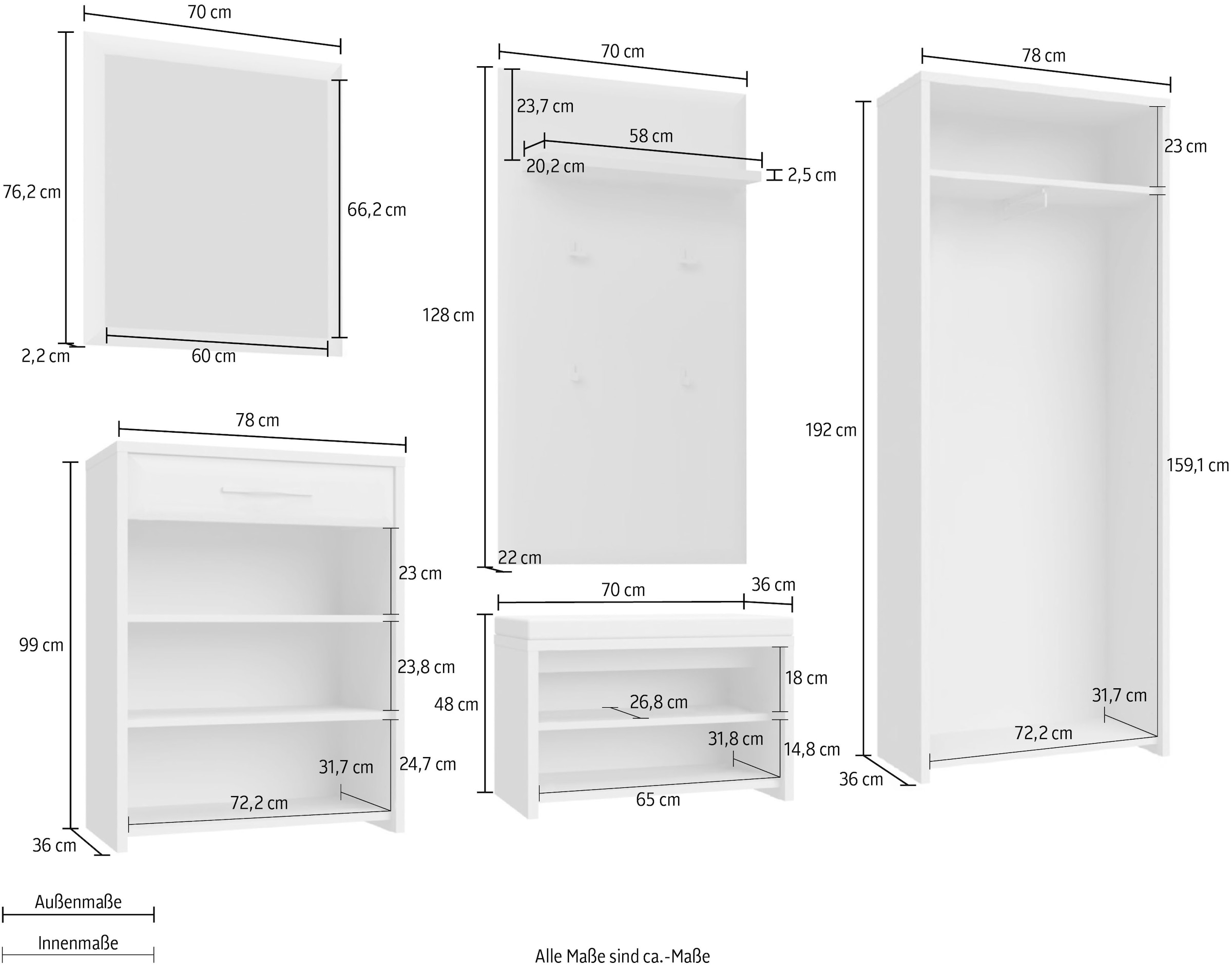 Home affaire Garderoben-Set »Gala«, (Set, 5 St.), Soft-Close Funktion, Hochglanz UV lackiert