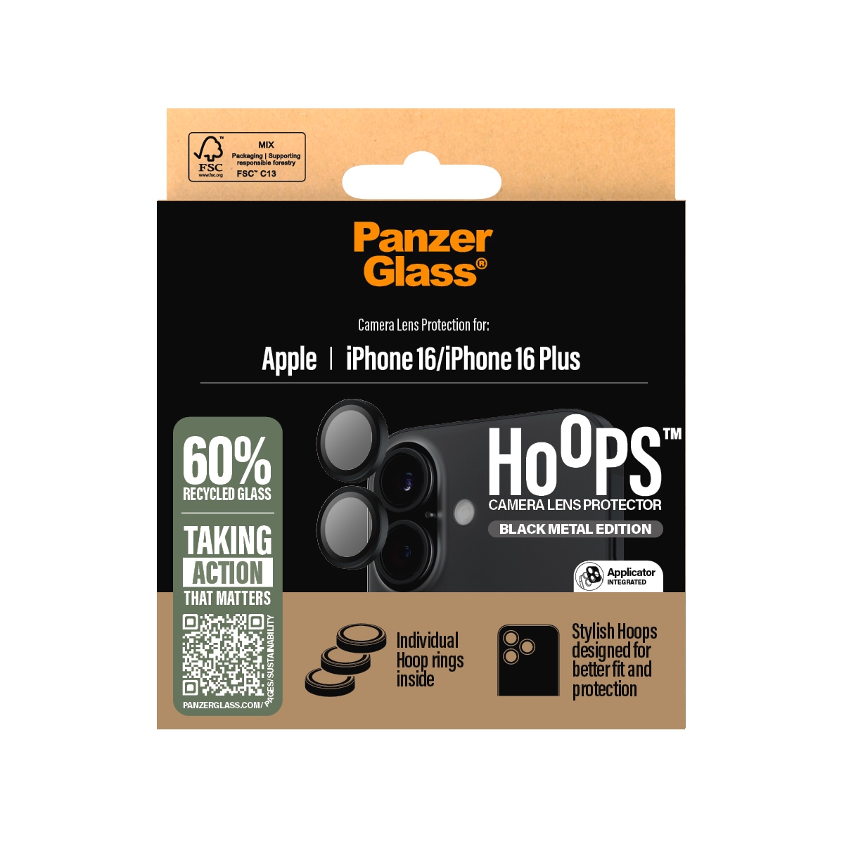 PanzerGlass Kameraschutzglas »Hoops Camera Lens Protection«, für Apple iPhone 16-Apple iPhone 16 Plus, (2 St.), Lens Cover, Schutzfolie, Schutzglas, kratz- & stoßfest