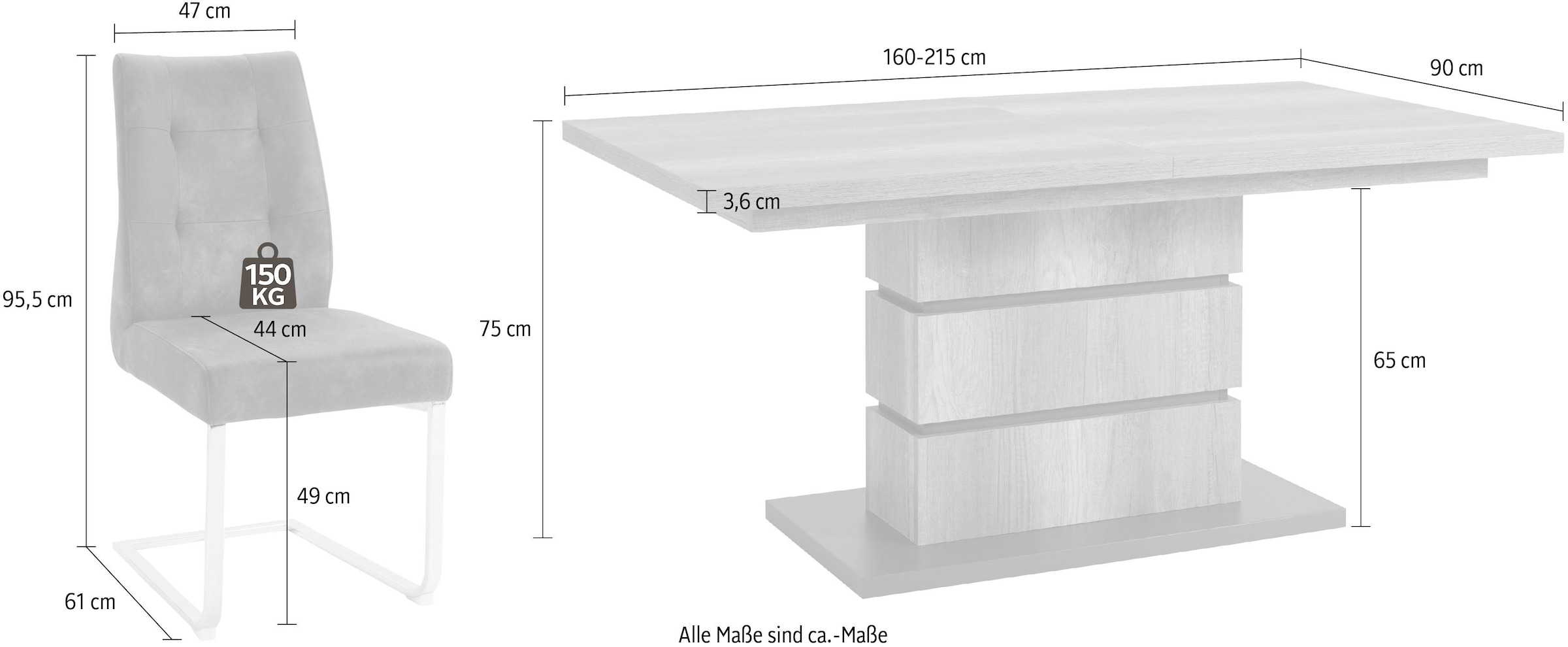 Homexperts Essgruppe »Bonnie«, Breite 160 cm mit Auszug und 4 Stühlen