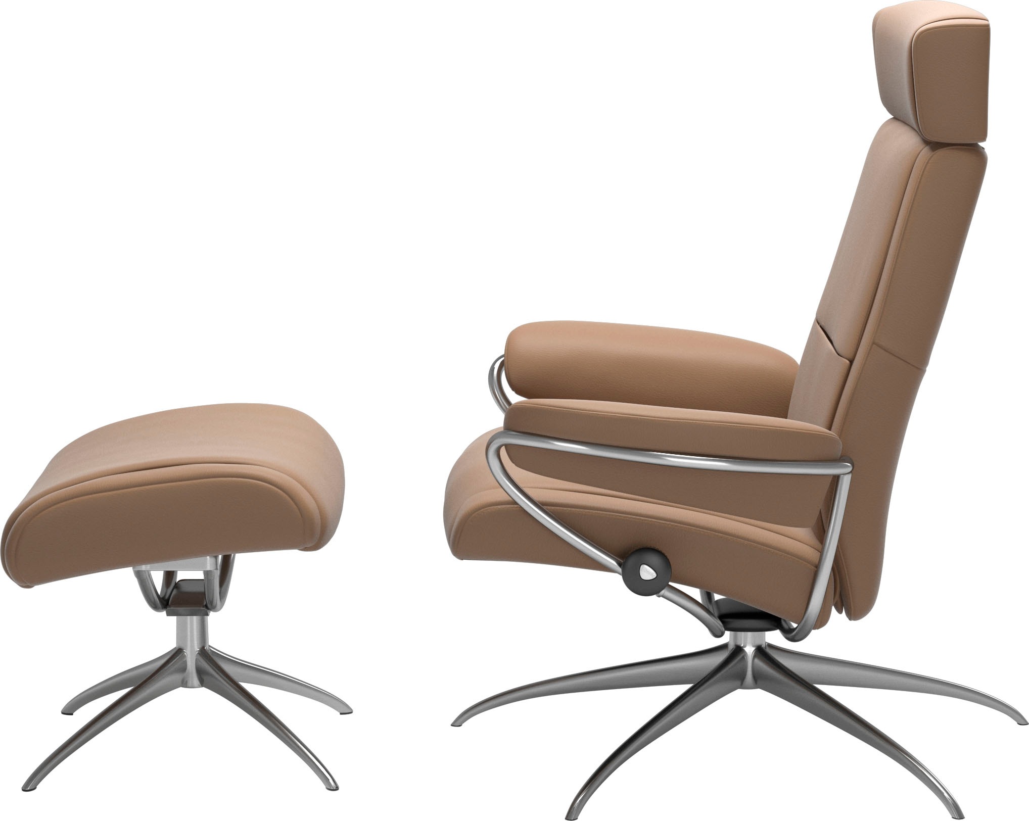Stressless® Relaxsessel »Paris«, (Set, Relaxsessel mit Hocker), mit Hocker, Low Back mit Kopfstütze, mit Star Base, Gestell Chrom