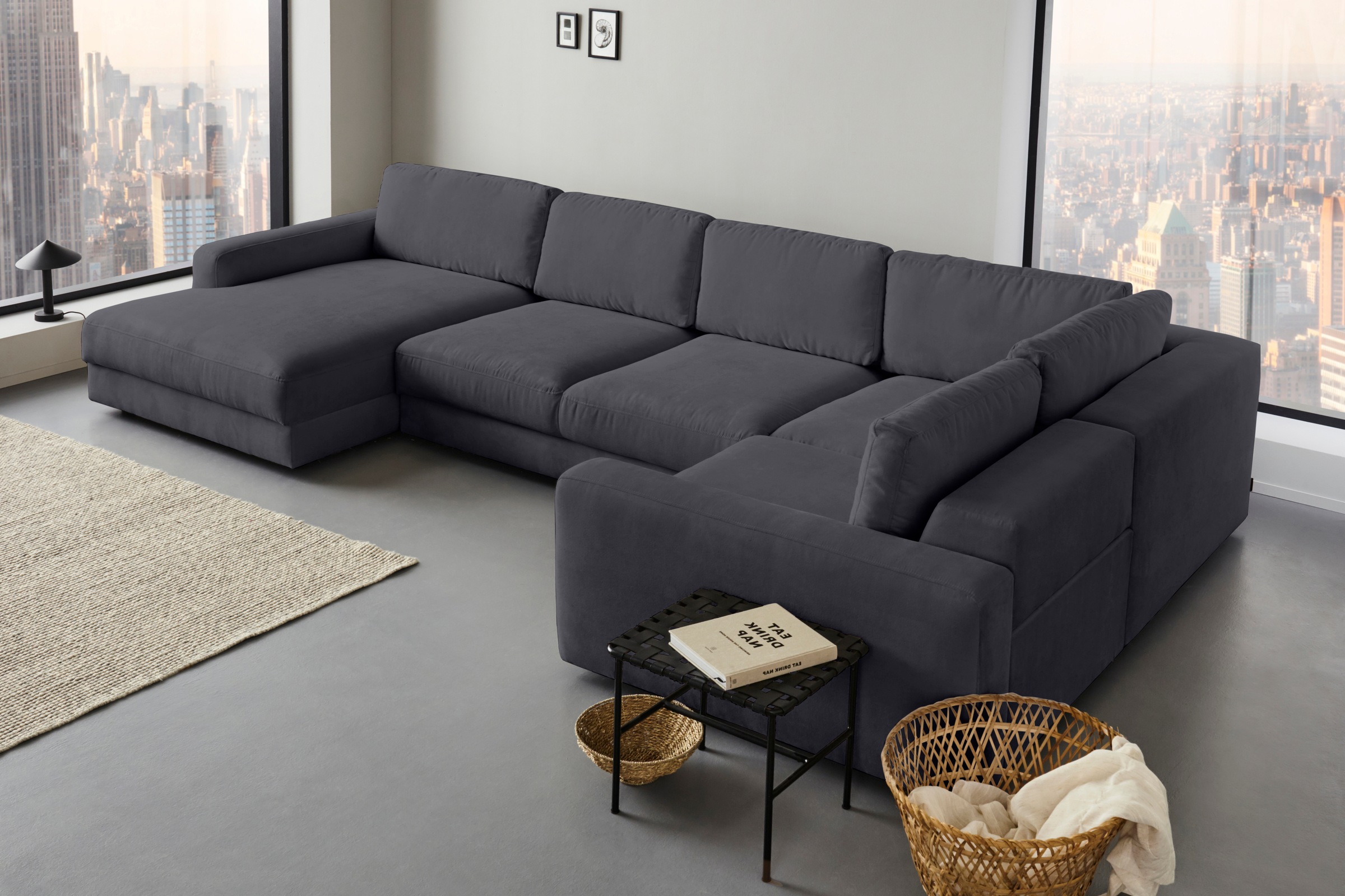 Places of Style Wohnlandschaft »Bloomfield, U-Form«, mit extra tiefer Sitzfläche, wahlweise mit Sitztiefenverstellung