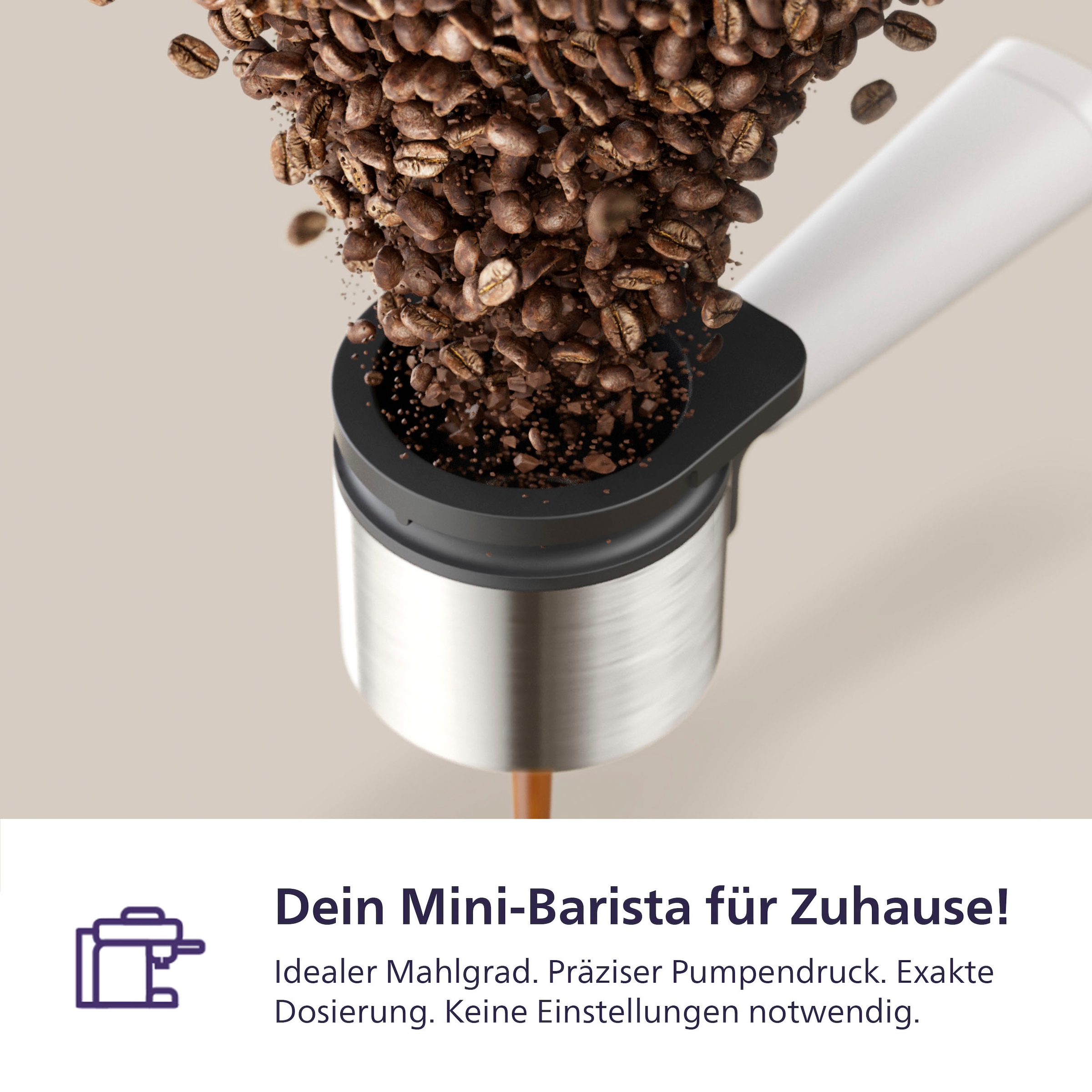 PHILIPS baristina Espressomaschine »BAR300/00 mit Mahlwerk für ganze Bohnen« 16 bar Pumpendruck, Naturweiß​
