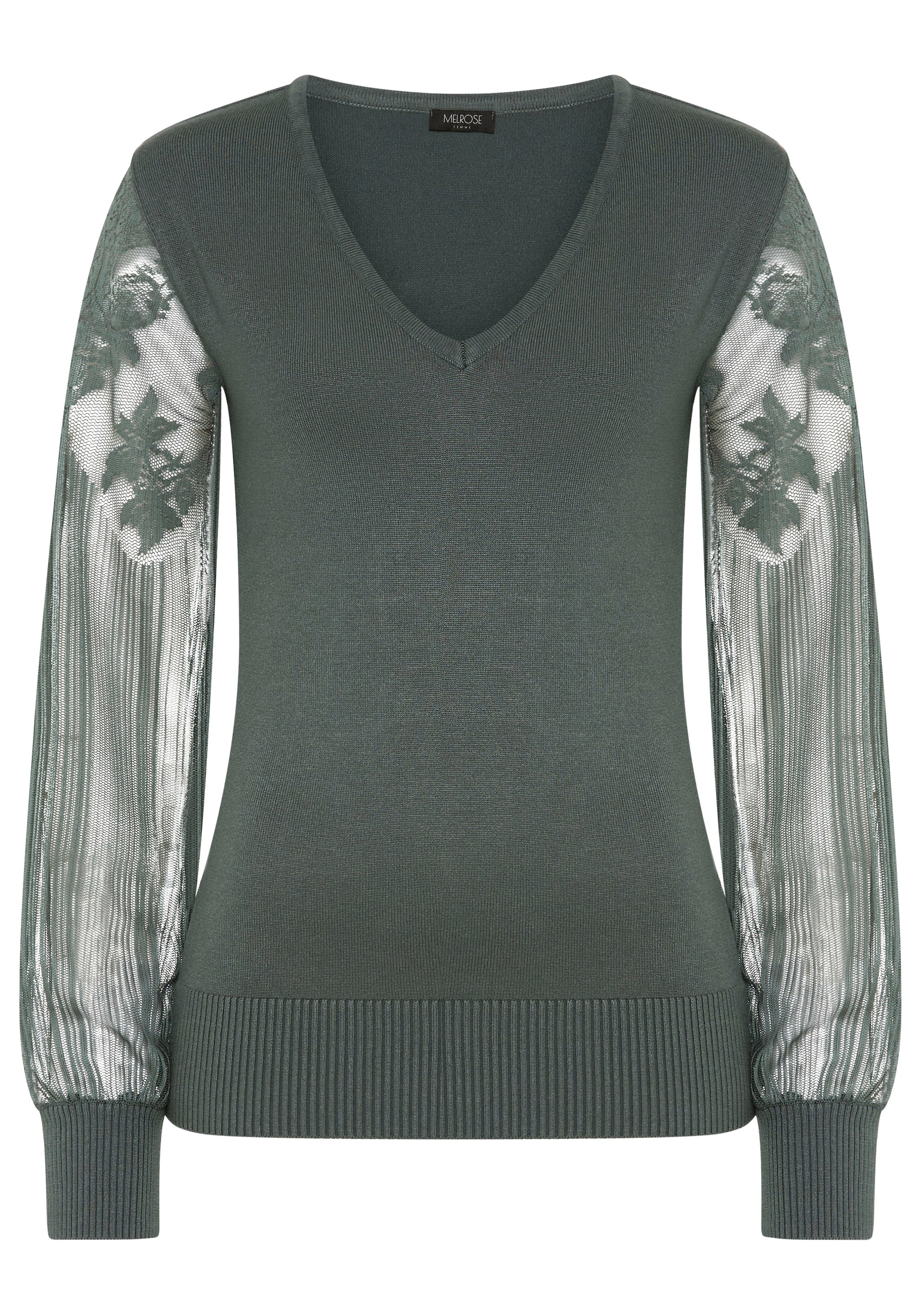 Melrose V-Ausschnitt-Pullover, mit Ärmeln aus Spitze