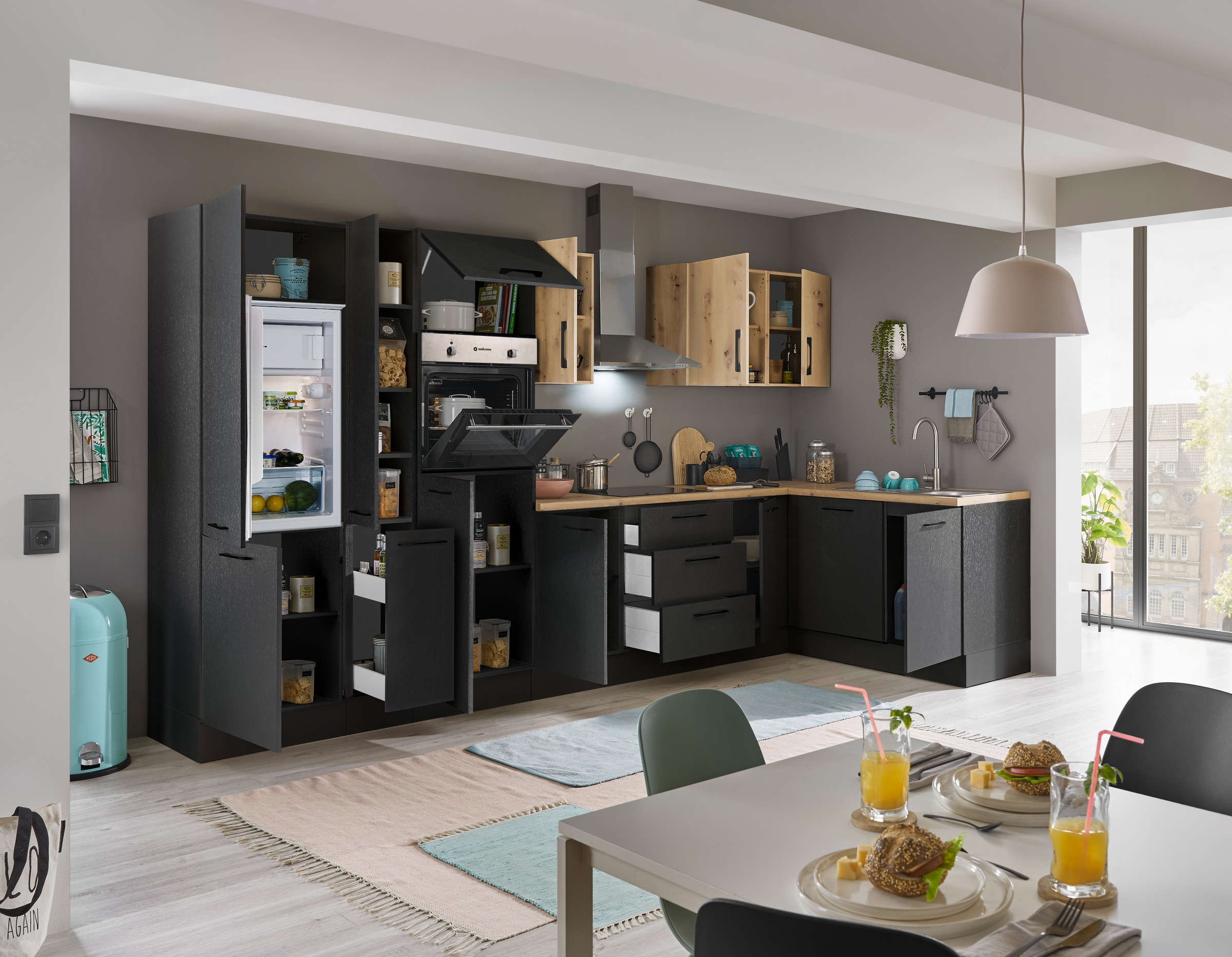 BASIC by Balculina Winkelküche »Turin«, Stellbreite 370x175 cm, wahlweise mit E-Geräten