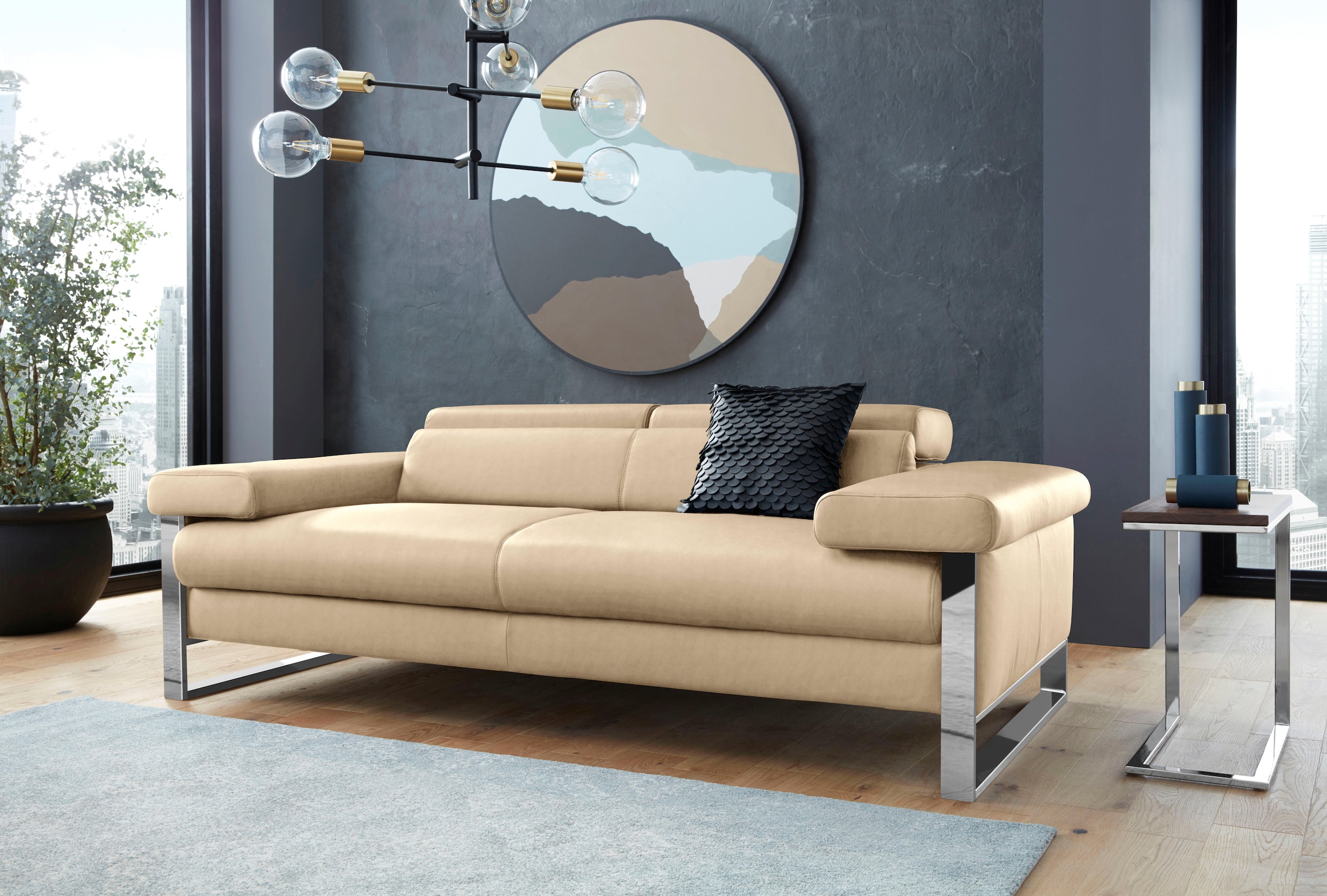 W.SCHILLIG 2-Sitzer "finn" German Design Award 2016, Fußgestell Chrom glänzend, Breite 210 cm