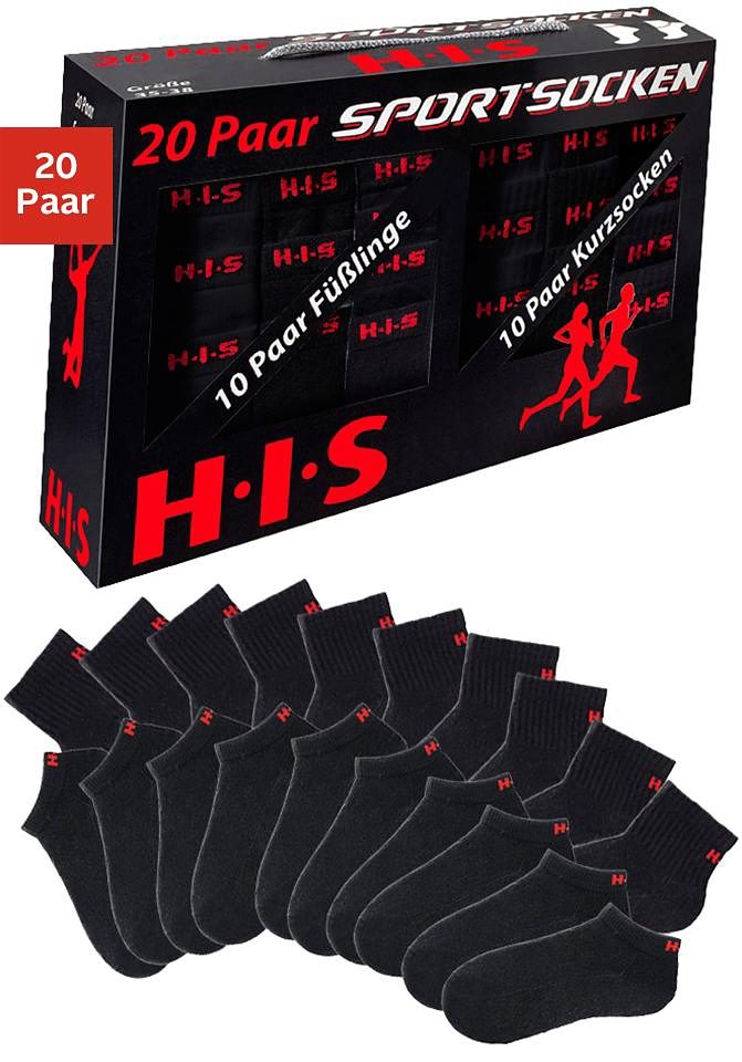 H.I.S Kurzsocken "Sportsocken Tennissocken Damen Herren" Box, 20 Stk. tlg. und Sneakersocken mit Frottee in einer Großpackung