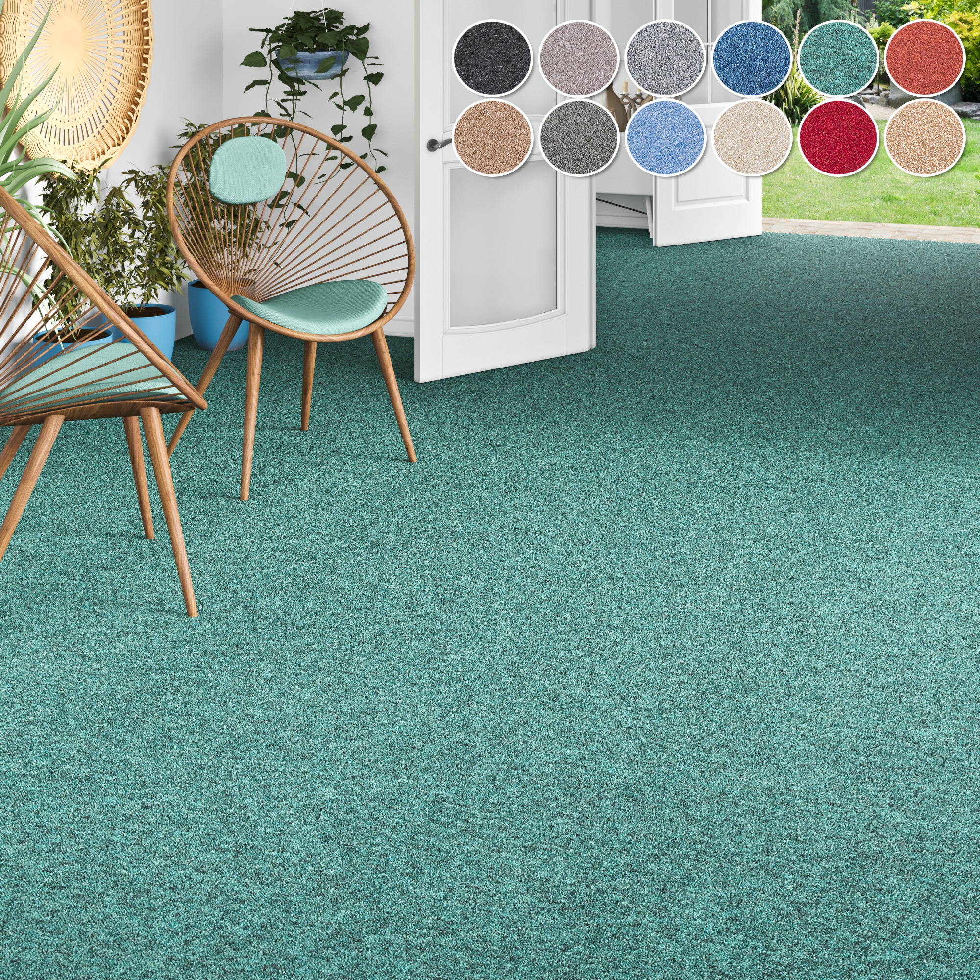 MY HOME Teppichboden "Fortis, Schlinge, Made in Netherlands", B : 400cm 1 Stk., 5mm, L: 325cm, blau, Schlafzimmer, Teppiche, meliert, Breite 400 cm,