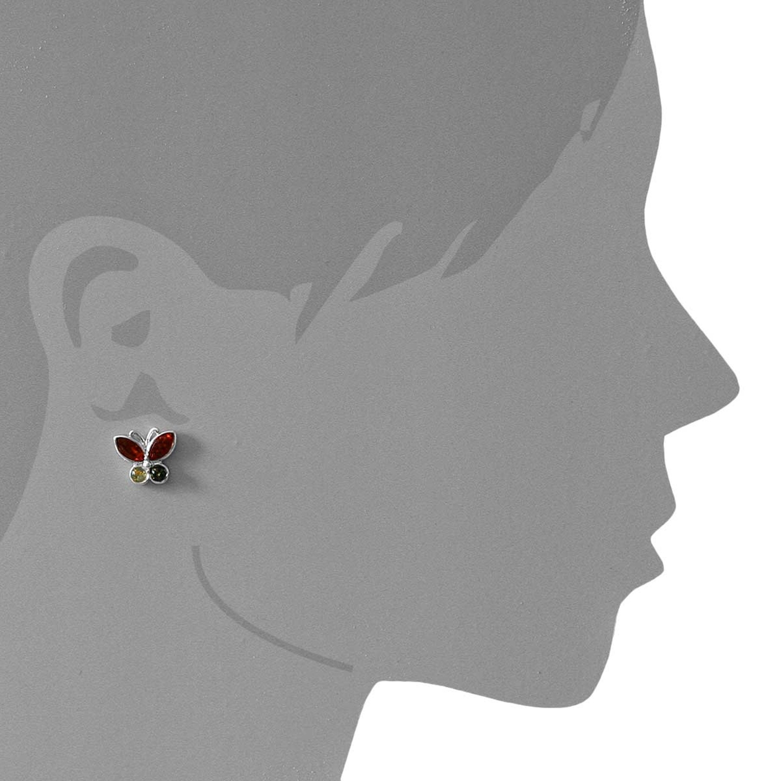 Ostsee-Schmuck Butterfly Stud Earrings Silver 925 Amber Size 13 2