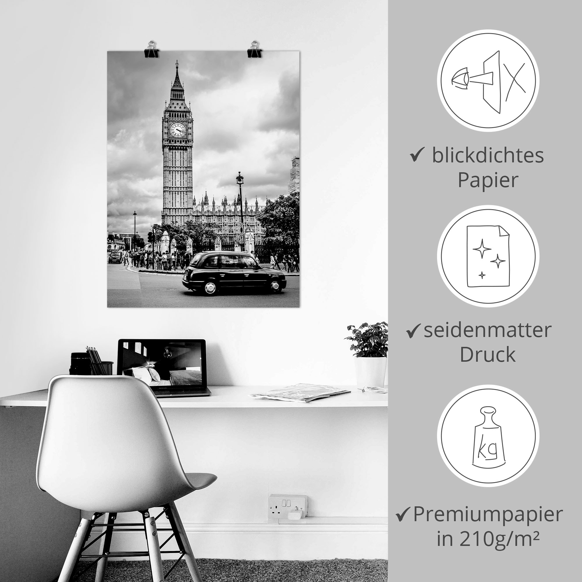 Artland Wandbild »London Taxi und Big Ben«, Gebäude, (1 St.), als Leinwandbild, Poster in verschied. Größen