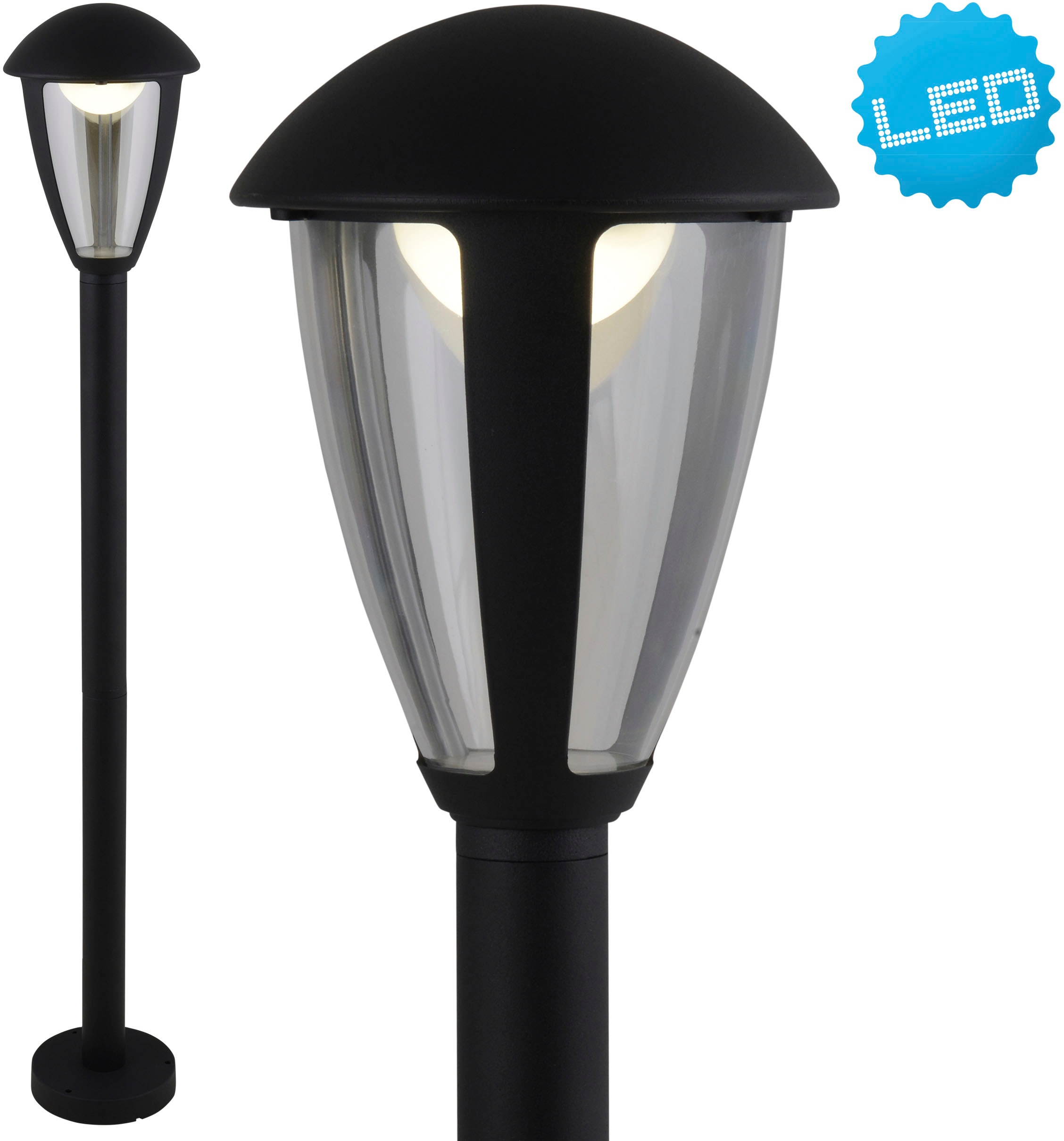 näve LED Außen-Stehlampe "Clint", 1 flammig, Aluminium schwarz Kunststoff klar incl. 14x LED IP44 Höhe 100cm