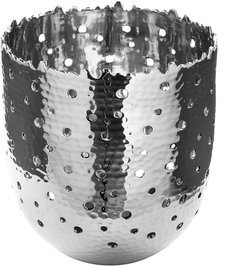 Fink Windlicht »TIAGO, mit feiner Hammerschlagstruktur«, (1 St.), aus  Aluminium, mit runden Cut-Outs, Höhe ca. 14 cm | BAUR
