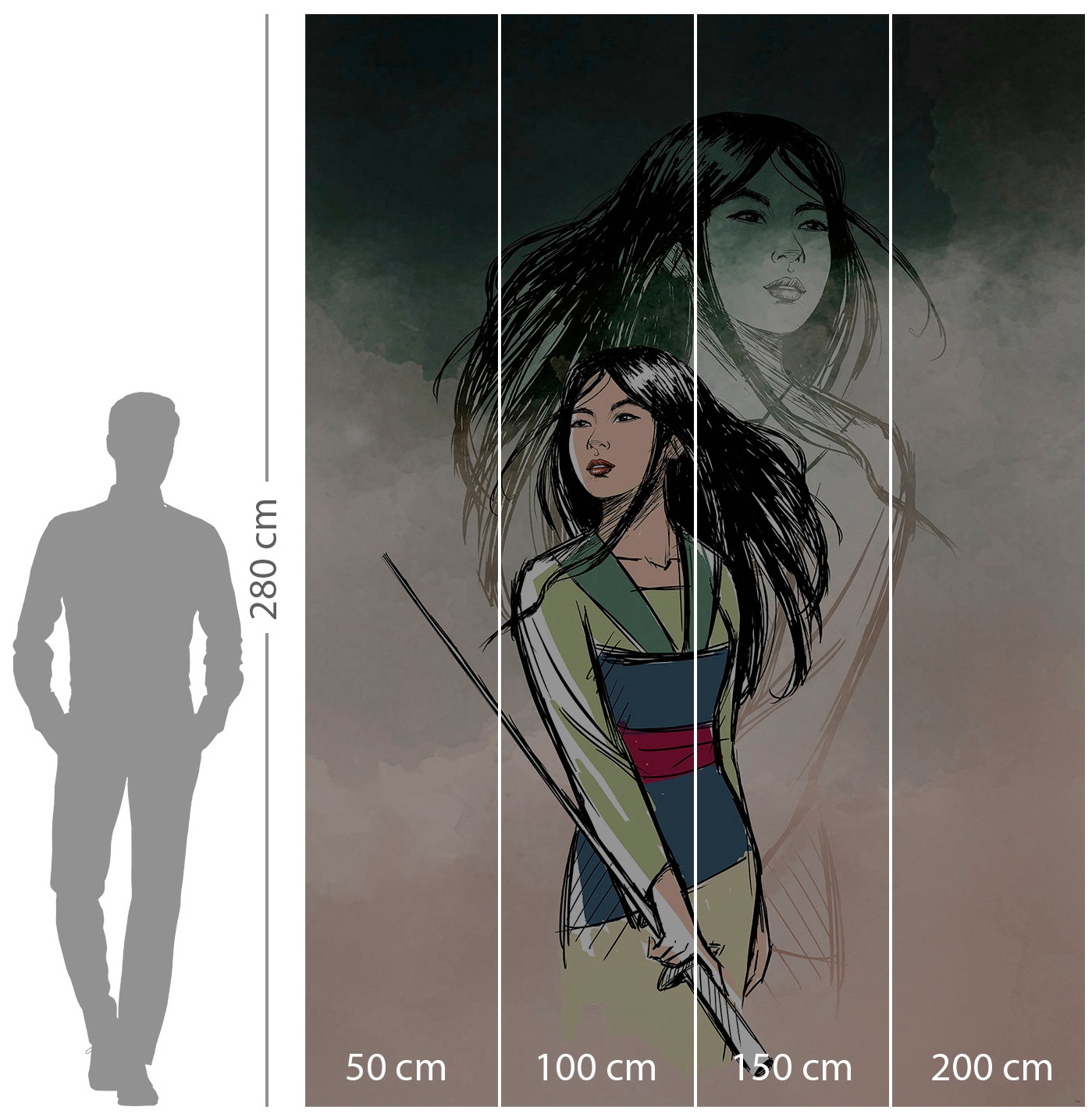 Komar Vliestapete »Digitaldruck Vlies - Brave Mulan - Größe 200 x 280 cm«, bedruckt, Kinderzimmer