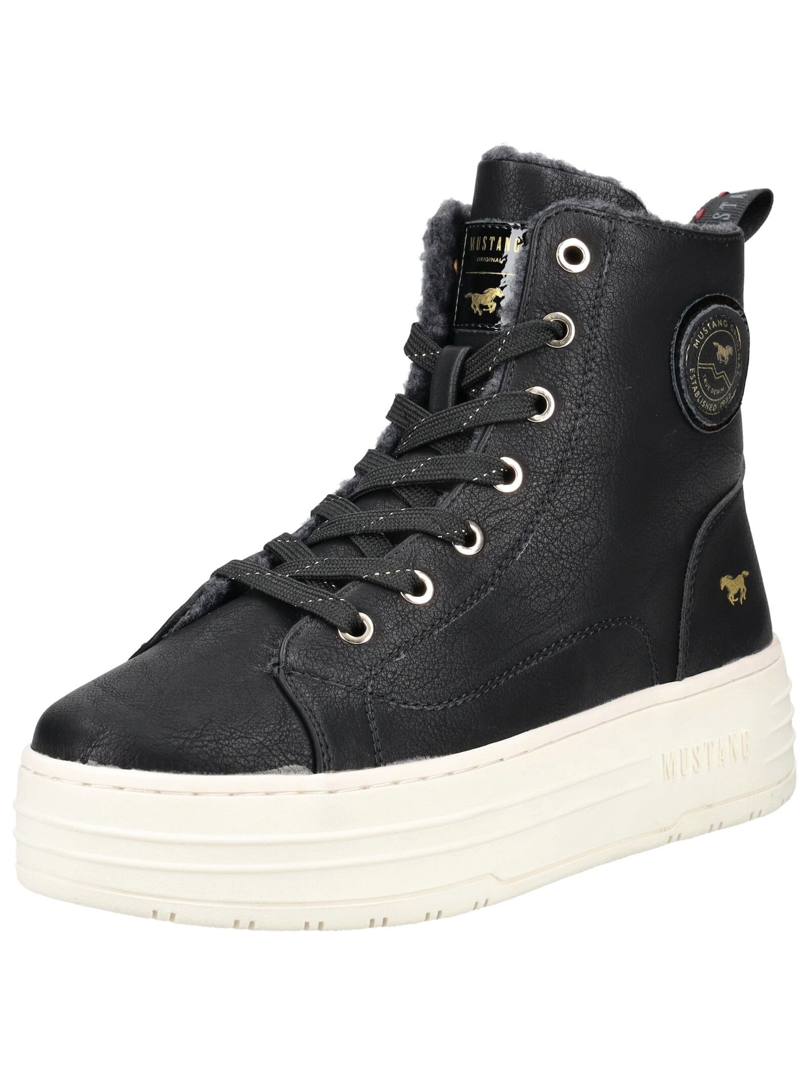 Sneaker MUSTANG SHOES "Mustang Shoes Sneaker Lederimitat", Damen, Gr. 40, schwarz, Lederimitat, Schuhe Sneaker