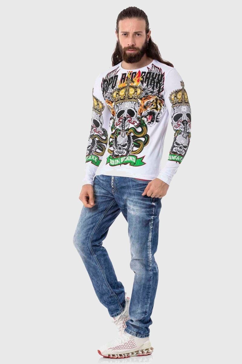 T-Shirt CIPO & BAXX "Sweatshirts", Herren, Gr. XXL, weiß, 95% Baumwolle, 5% Elasthan, bedruckt, regular fit, Rundhals, Shirts T-Shirt, mit coolem Front-Print 3