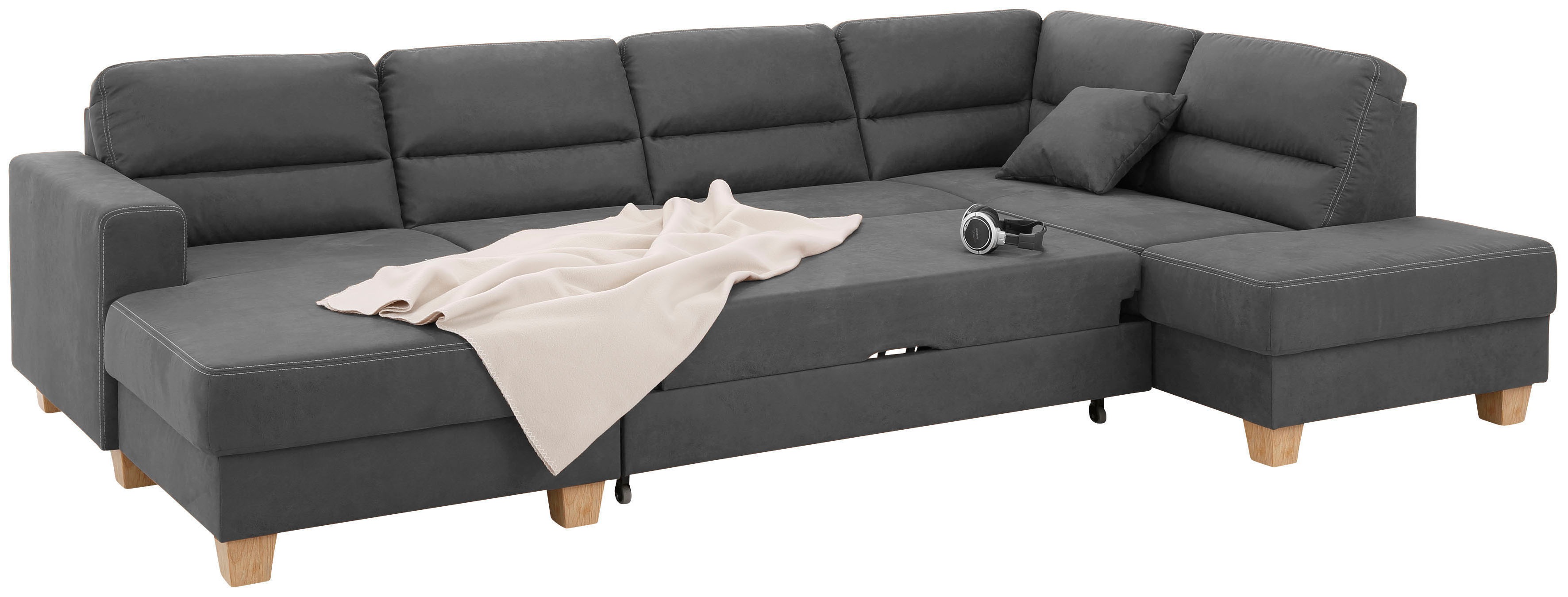 Thumbnail - Home affaire Wohnlandschaft "Navan, U-Form", wahlweise mit Bettfunktion und Kopfstütze