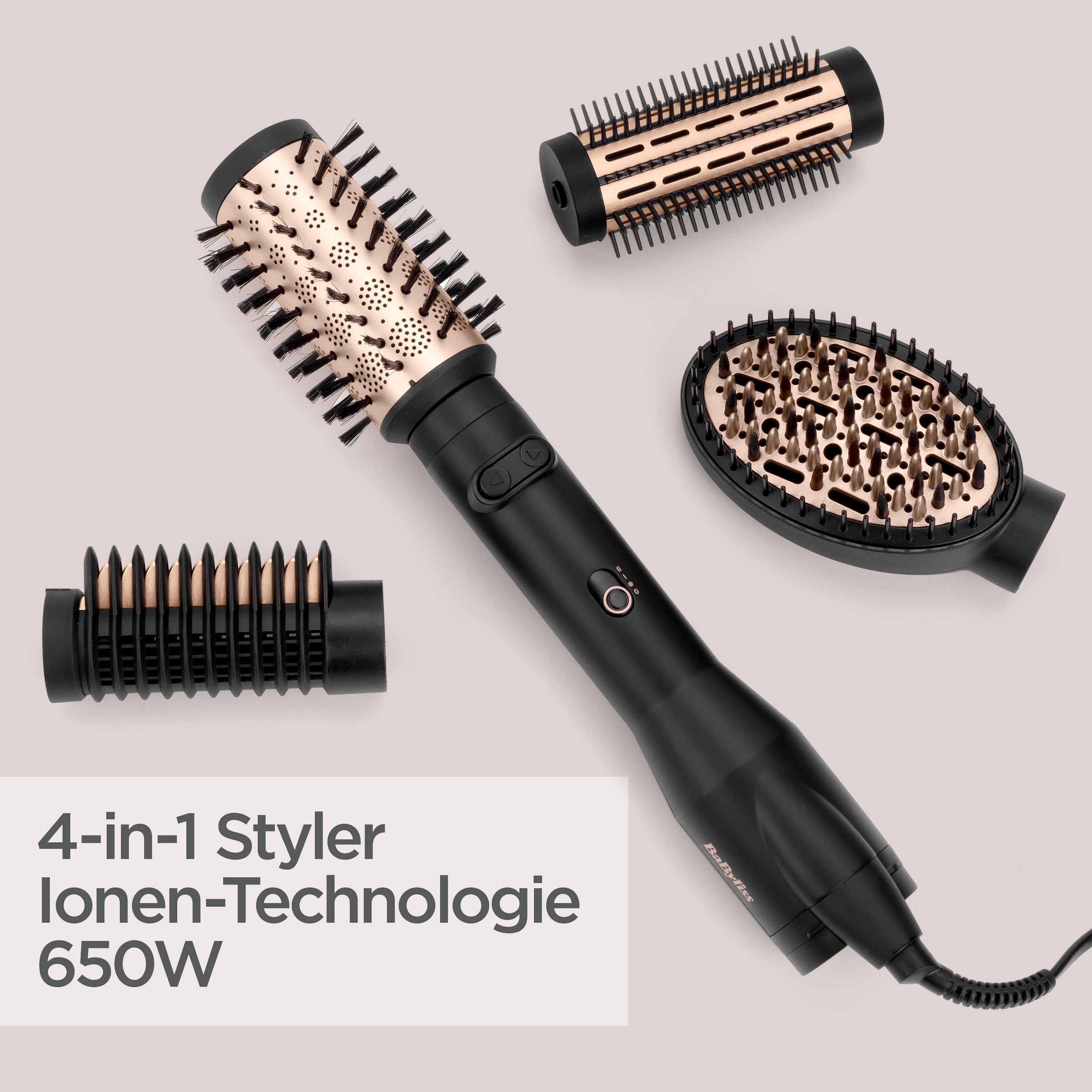 BaByliss Warmluftbürste »Big Hair Luxe Warmluftbürste mit 4 Aufsätzen, AS970E« 4 Aufsätze 650W Rundbürstenföhn, Rotierend, Ionen-Technologie, 4 Aufsätze