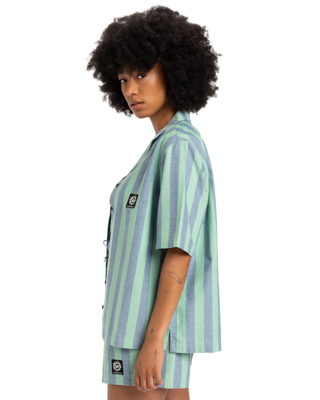 Kurzarmshirt QUIKSILVER "Dad", Damen, Gr. XS, grün (grün spruce stripe), Obermaterial: 100% Walkfrottier;, Shirts 2