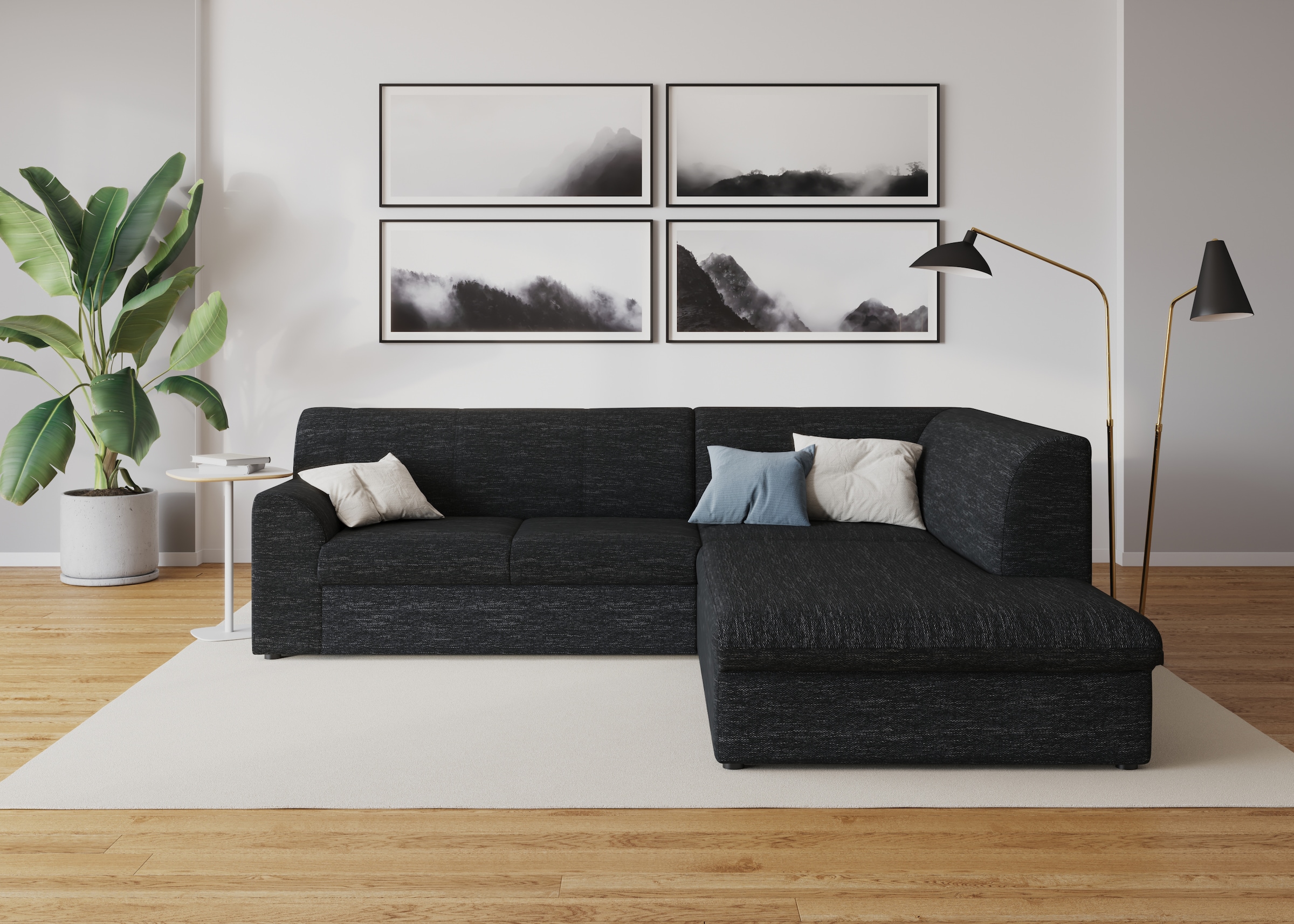 DOMO collection "Topper zeitlos elegant, kompakte StellmaßeL-Form" mit Ottomane, wahlweise mit Schlaffunktion