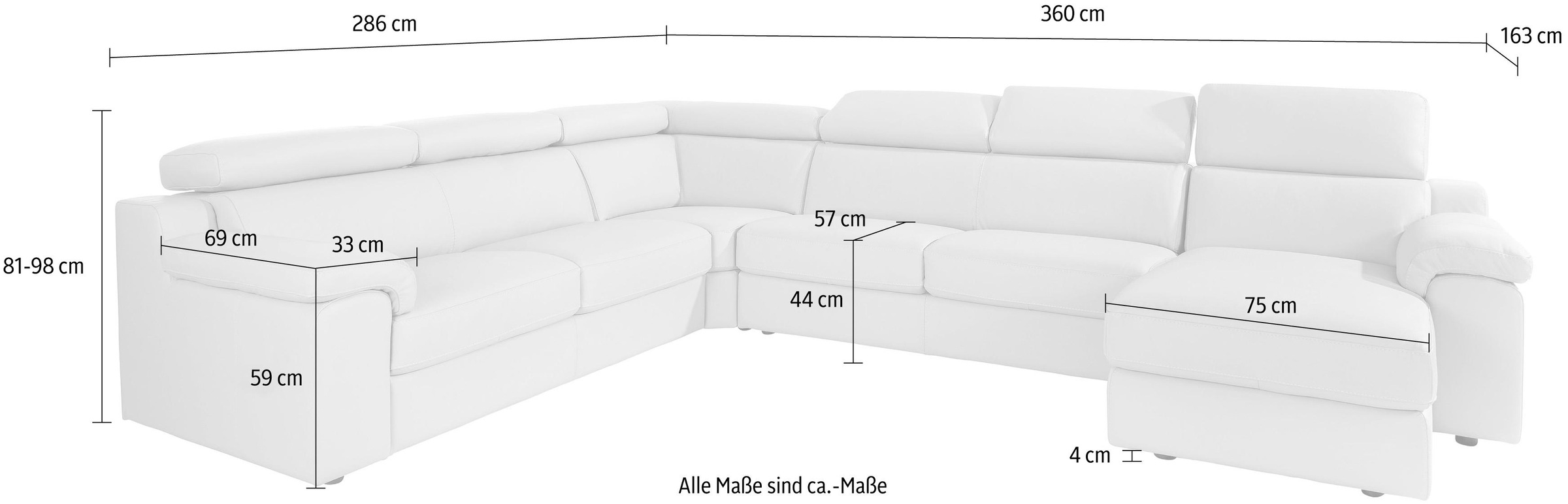 CALIA ITALIA Wohnlandschaft »CS_Mambo, U-Form, Familiensofa, bequem und zeitlos«, in Leder, inklusive Kopfteilverstellung