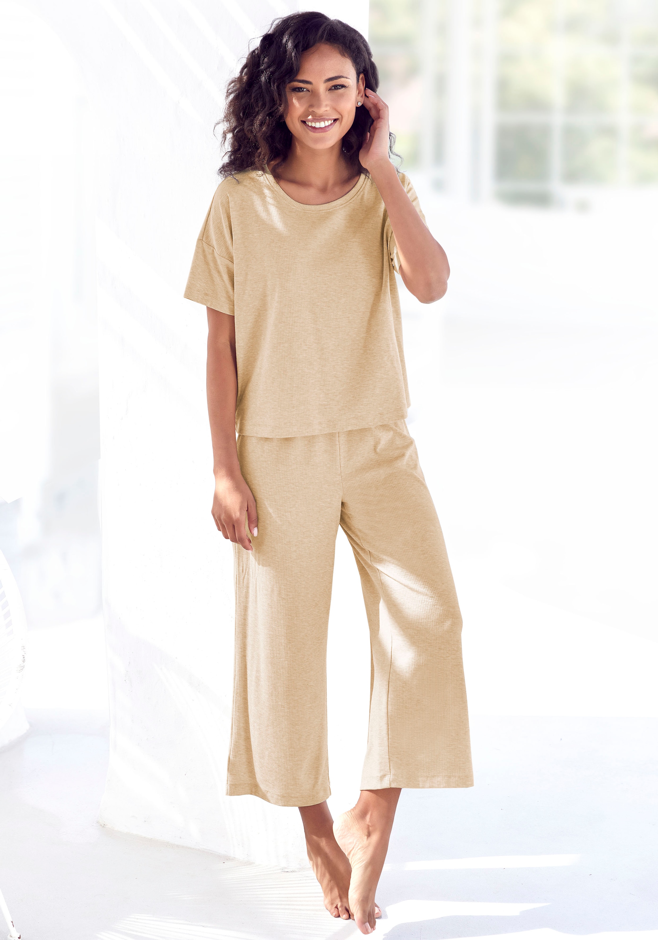 Vivance Dreams Pyjama, 2 Stk. in weicher Ripp-Qualität günstig online kaufen