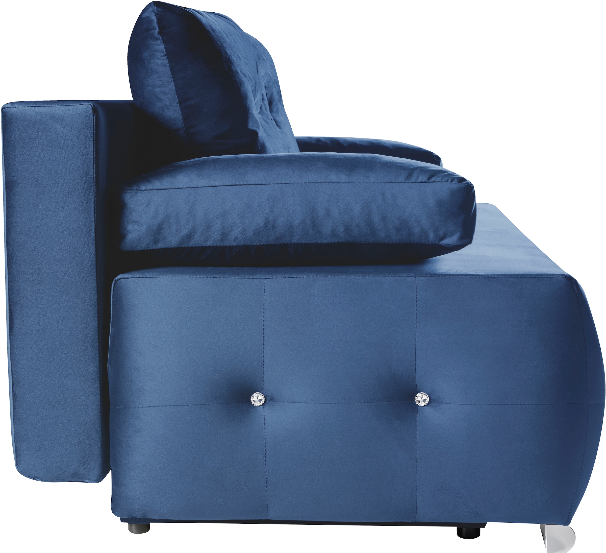 WERK2 Schlafsofa »Monaco Design Bettsofa, pflegeleichter Samtoptik Bezug, Breite 205cm«, 2-Sitzer Schlafcouch mit Bettkasten & funkelnden Ziersteinchen