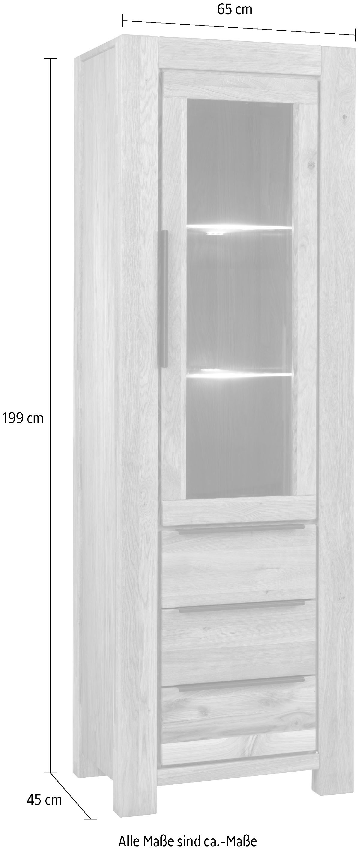 Home affaire Vitrine schwarze Griffe, Eiche teilmassiv, 3 Schubkasten mit Selbsteinzug