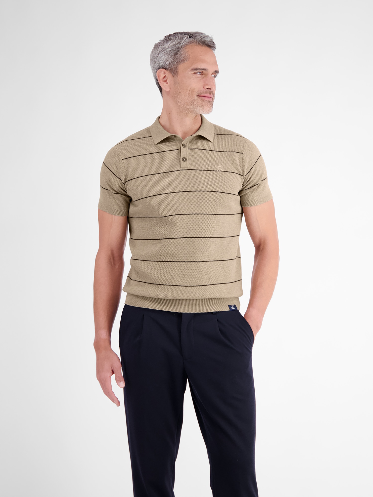 LERROS Poloshirt "Strick-Polo-Shirt mit Streifenmuster aus reiner Baumwolle"